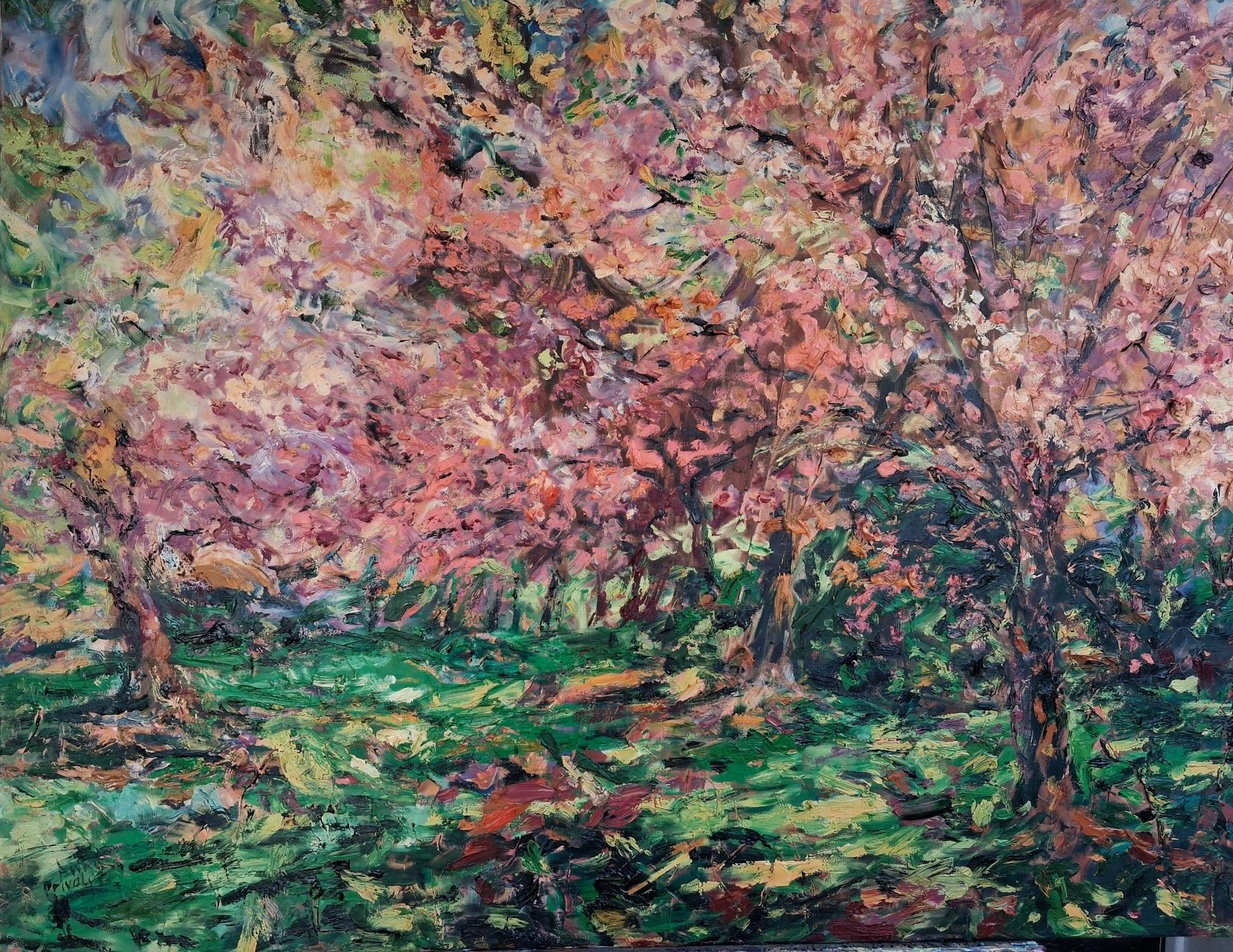 Pink Almond Blossom Impressionism Art Original oil Painting, Ready to Hang