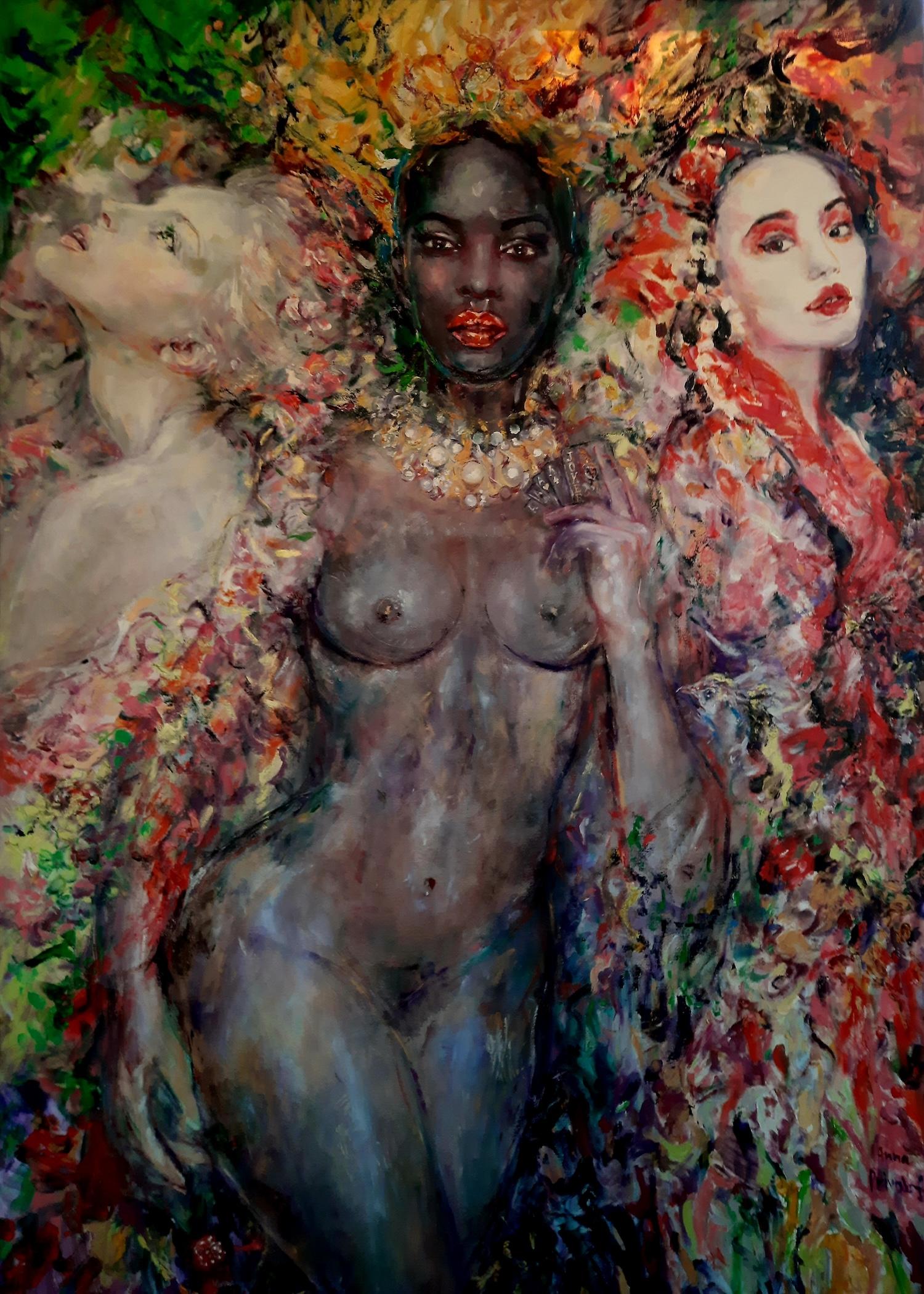 Anna Privaloff Figurative Painting - The Goddesses of Luck, Portrait Figurative Art Original oil Painting