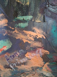 Dipinto a olio originale in stile impressionista "Paesaggio marino con cascata", pronto da appendere