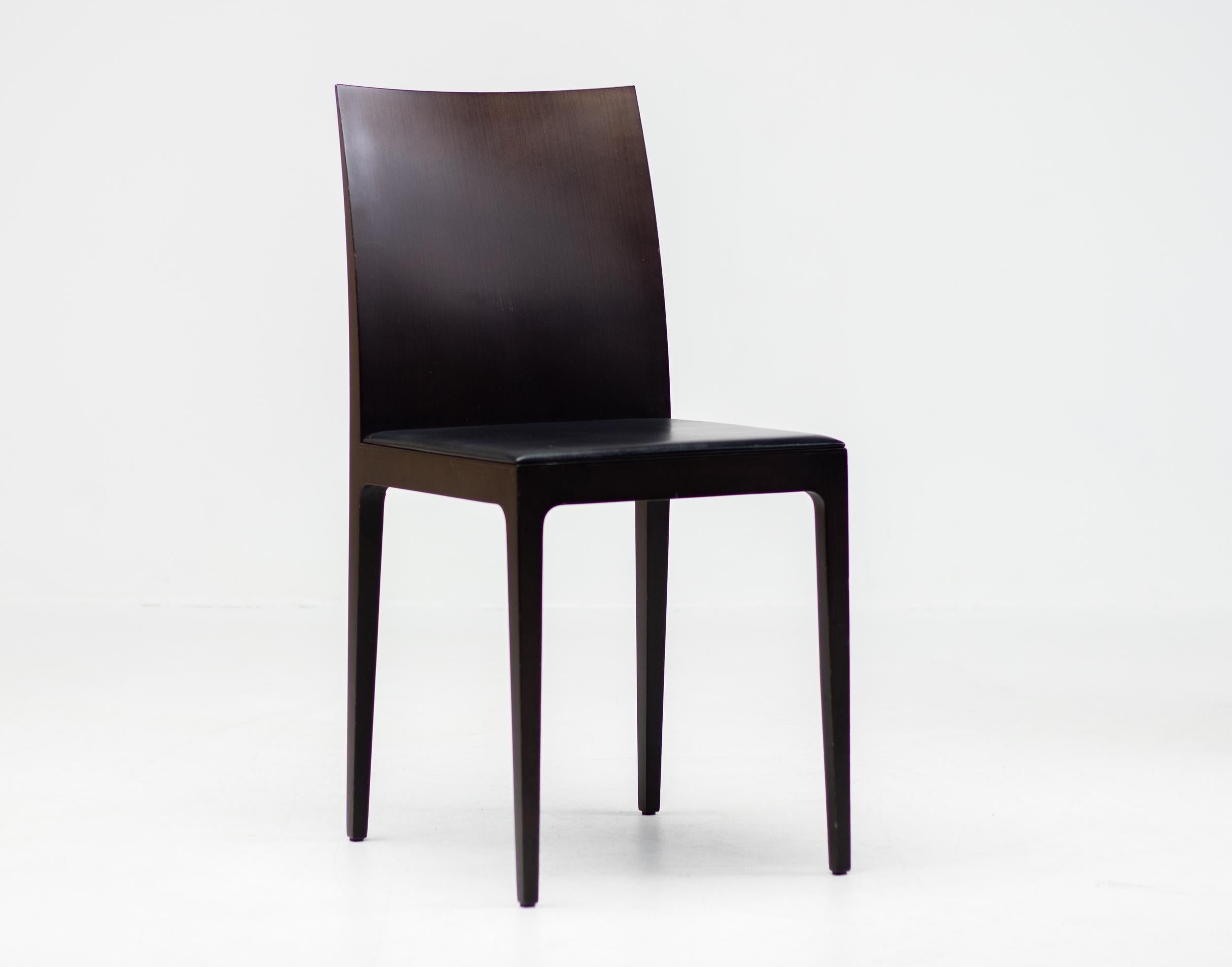 Anna R Chairs by L&R Palomba Crassevig Italy Dark Chocolate Wood Black Leather For Sale 3
