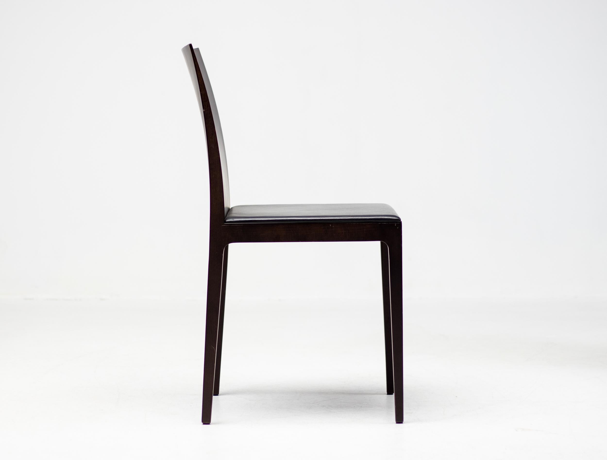 Italian Anna R Chairs by L&R Palomba Crassevig Italy Dark Chocolate Wood Black Leather For Sale
