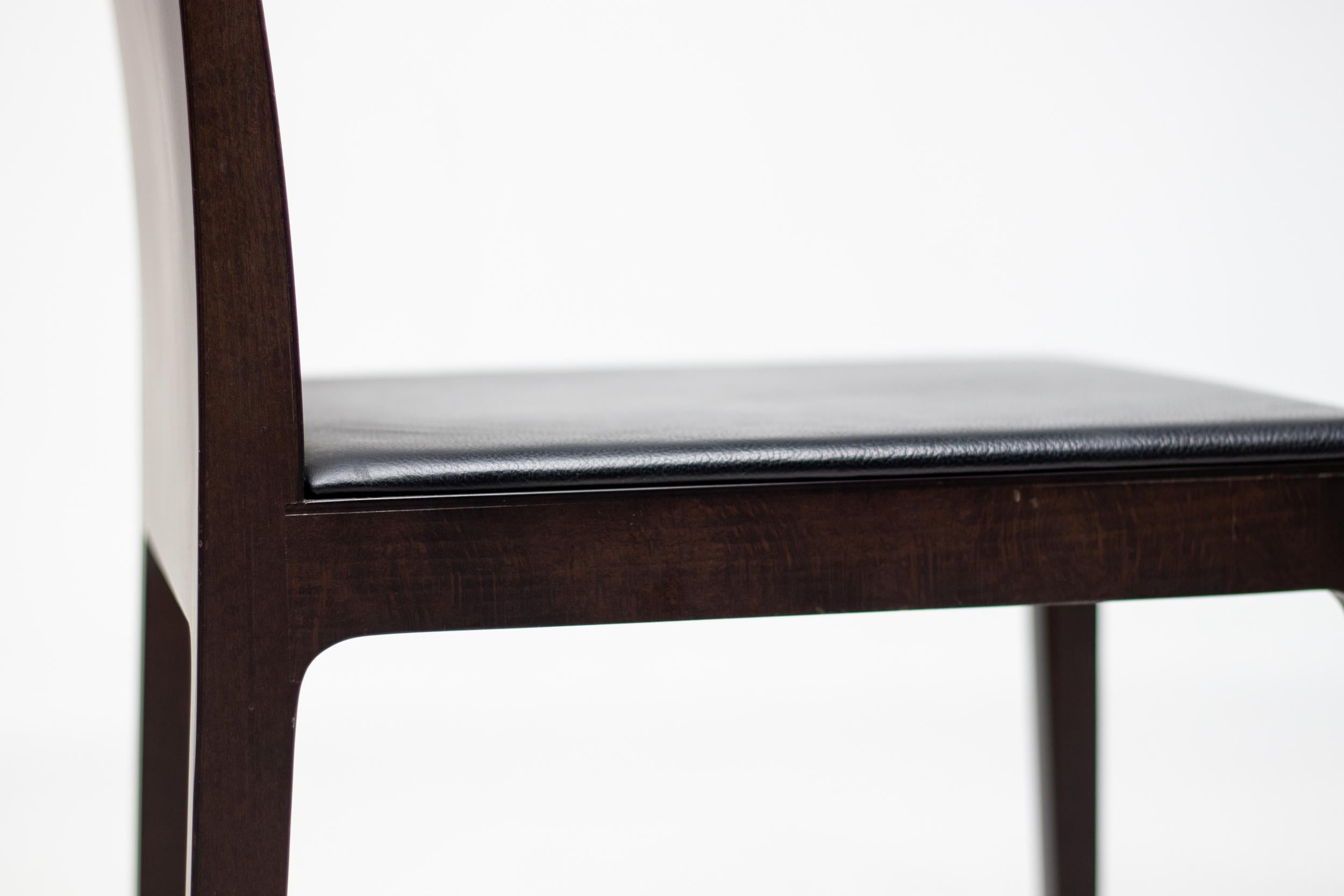 Dyed Anna R Chairs by L&R Palomba Crassevig Italy Dark Chocolate Wood Black Leather For Sale