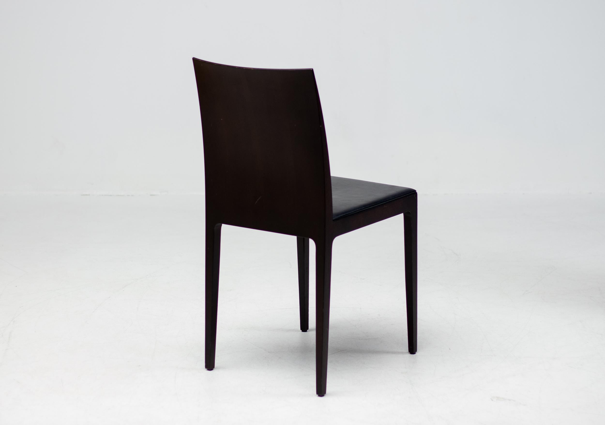 Anna R Chairs by L&R Palomba Crassevig Italy Dark Chocolate Wood Black Leather In Good Condition For Sale In Dronten, NL