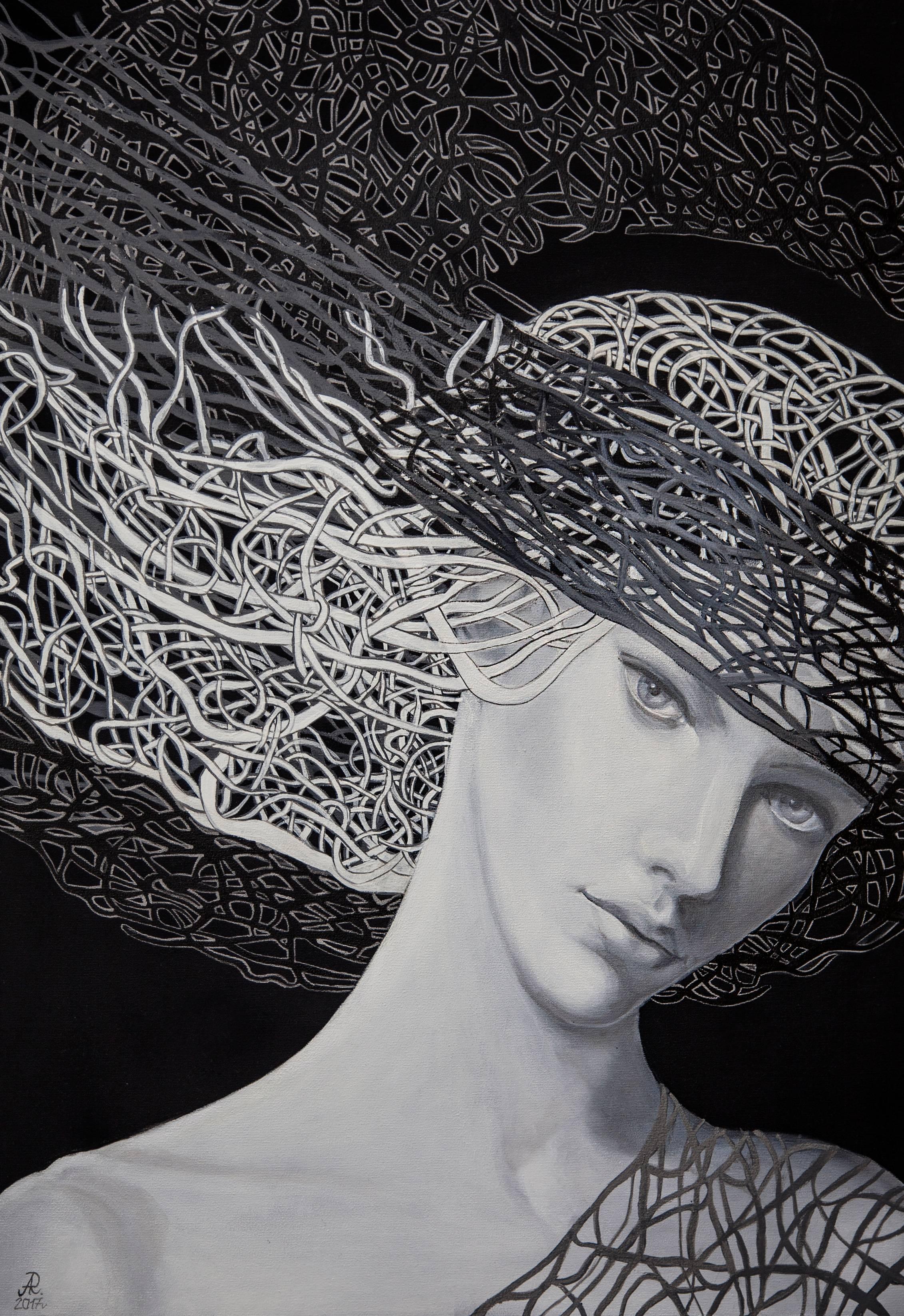 Nocturne Portrait contemporain en gris et blanc