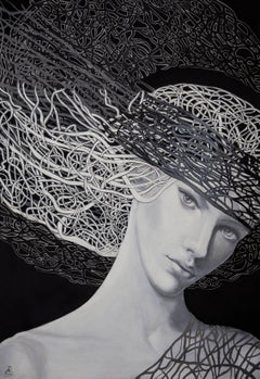 Nocturne Contemporary Gray and White Portrait