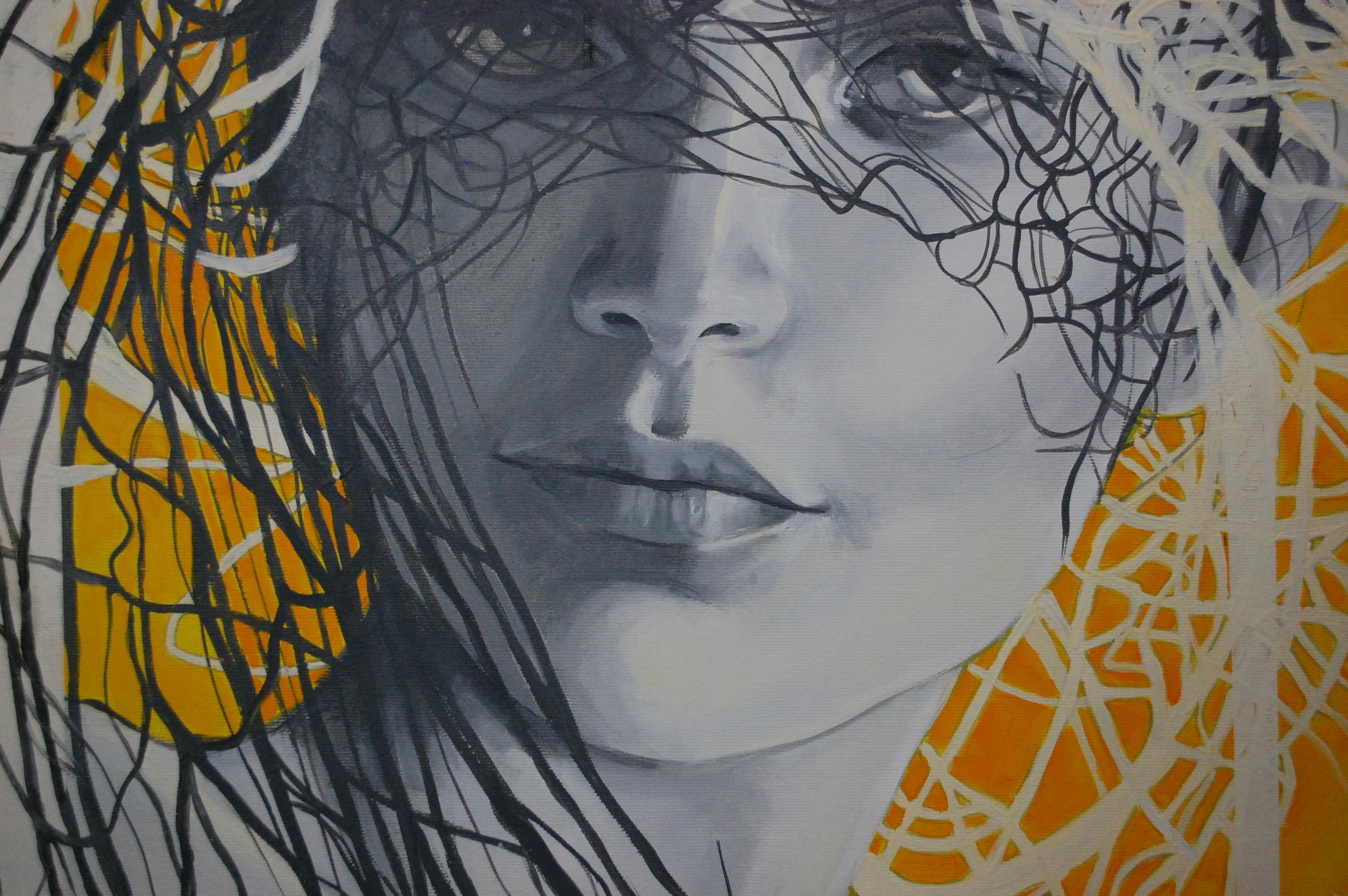 Woman In Gray Contemporary Portrait - Painting by Anna Raczka