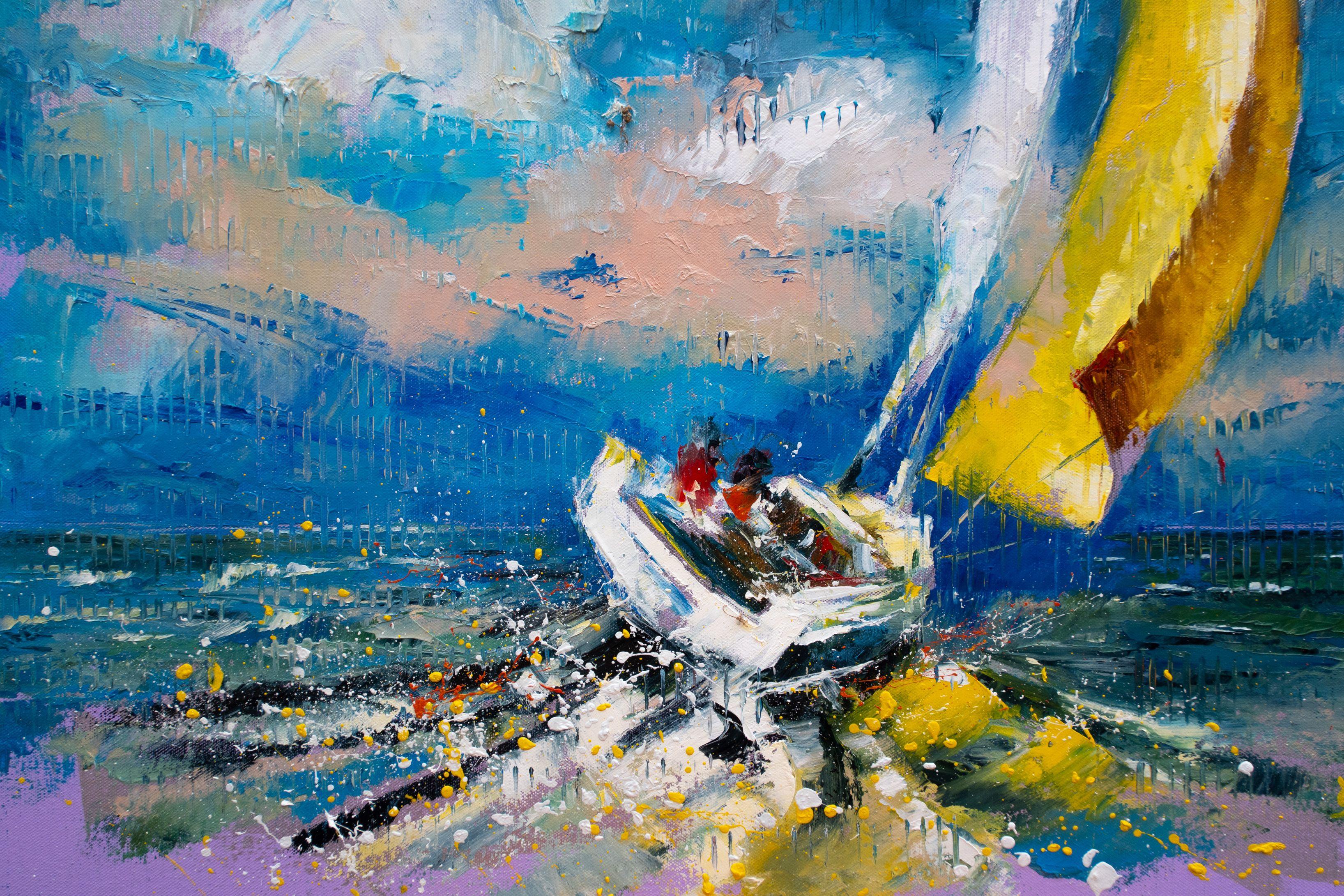 Champagne on deck, Painting, Oil on Canvas For Sale 2