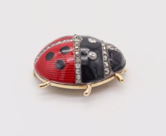 ANNA RINGE For FABERGE 1908 Large Enameled Ladybug Brooch 14Kt Gold & Diamonds