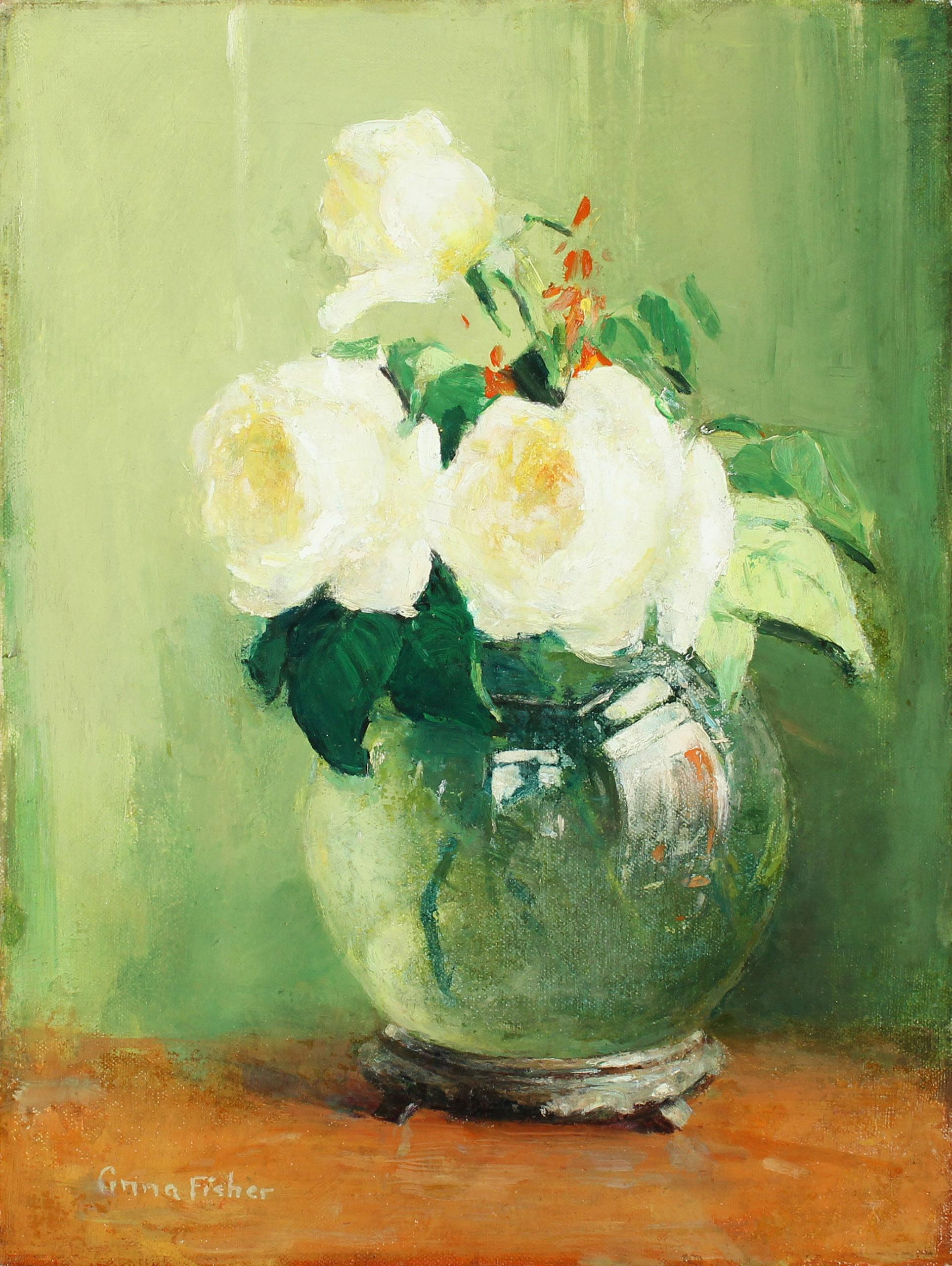 White Roses in a Vase by Anna S. Fisher (American: 1873-1942) 1