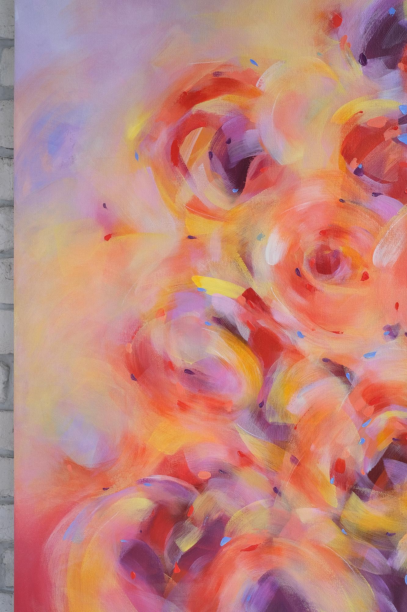 Abstract roses. Modern colorful abstract painting 100x100 cm For Sale 1