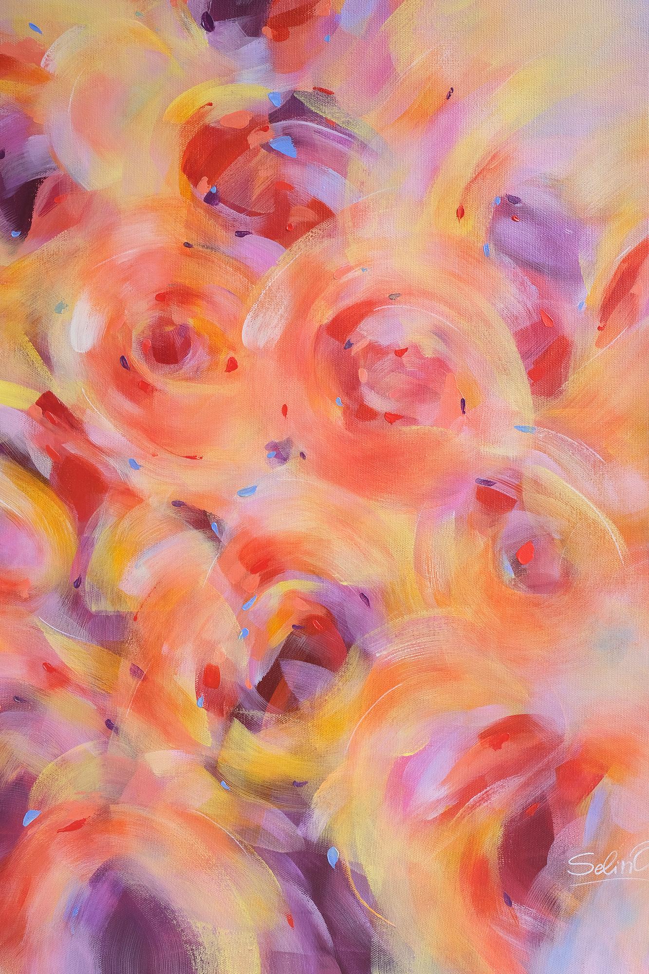 Abstract roses. Modern colorful abstract painting 100x100 cm For Sale 2