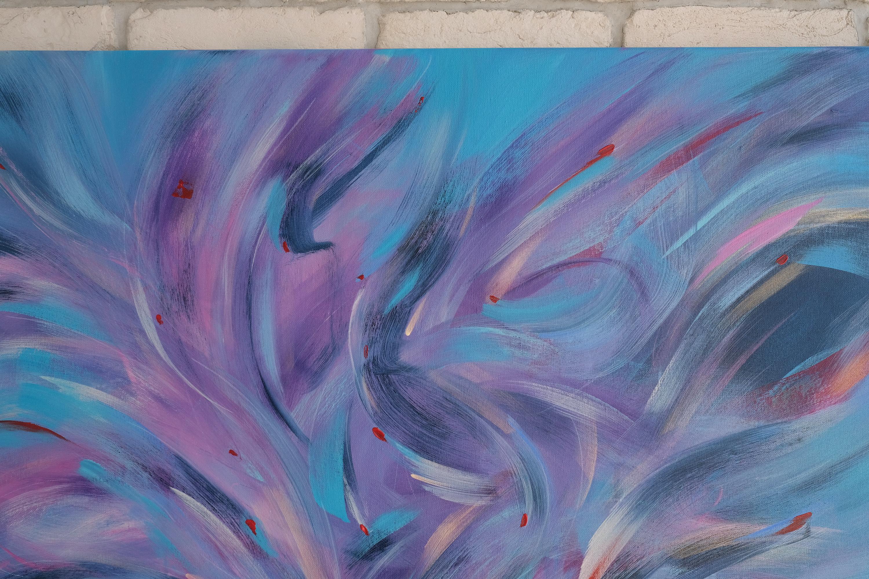 Birds flying high. Modern colorful abstract painting 100x100 cm - Abstract Painting by Anna Selina