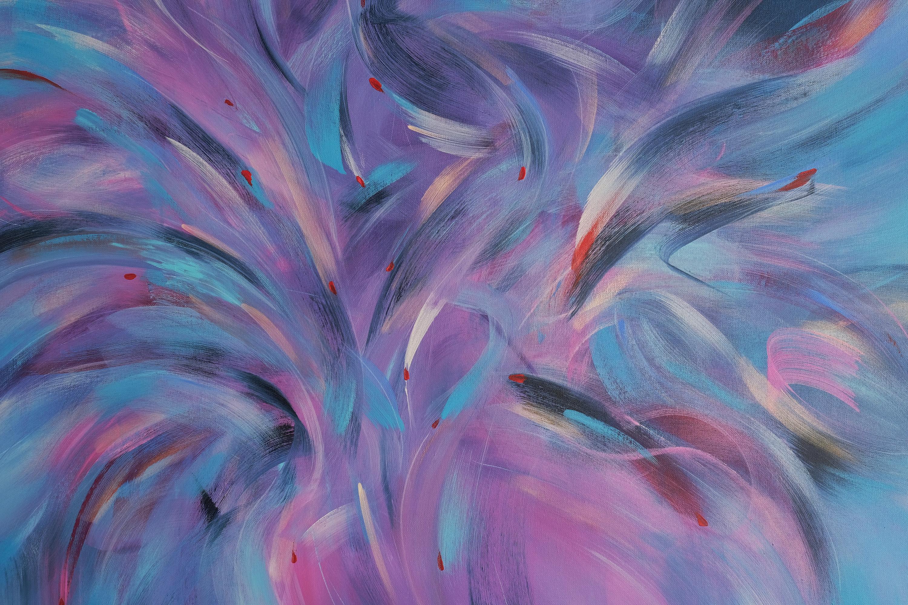 Birds flying high. Modern colorful abstract painting 100x100 cm - Blue Abstract Painting by Anna Selina