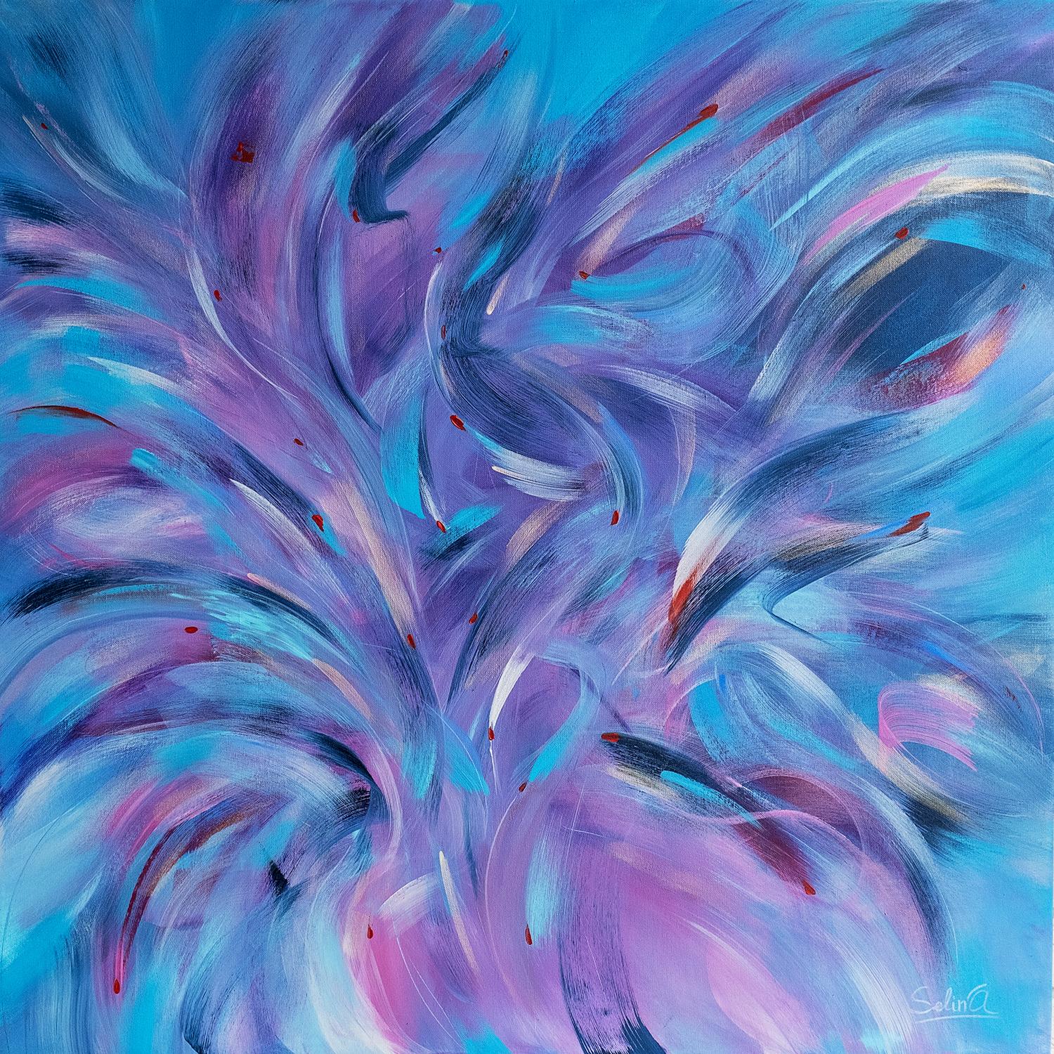 Vögel fliegen hoch. Moderne bunte abstrakte Malerei 100x100 cm