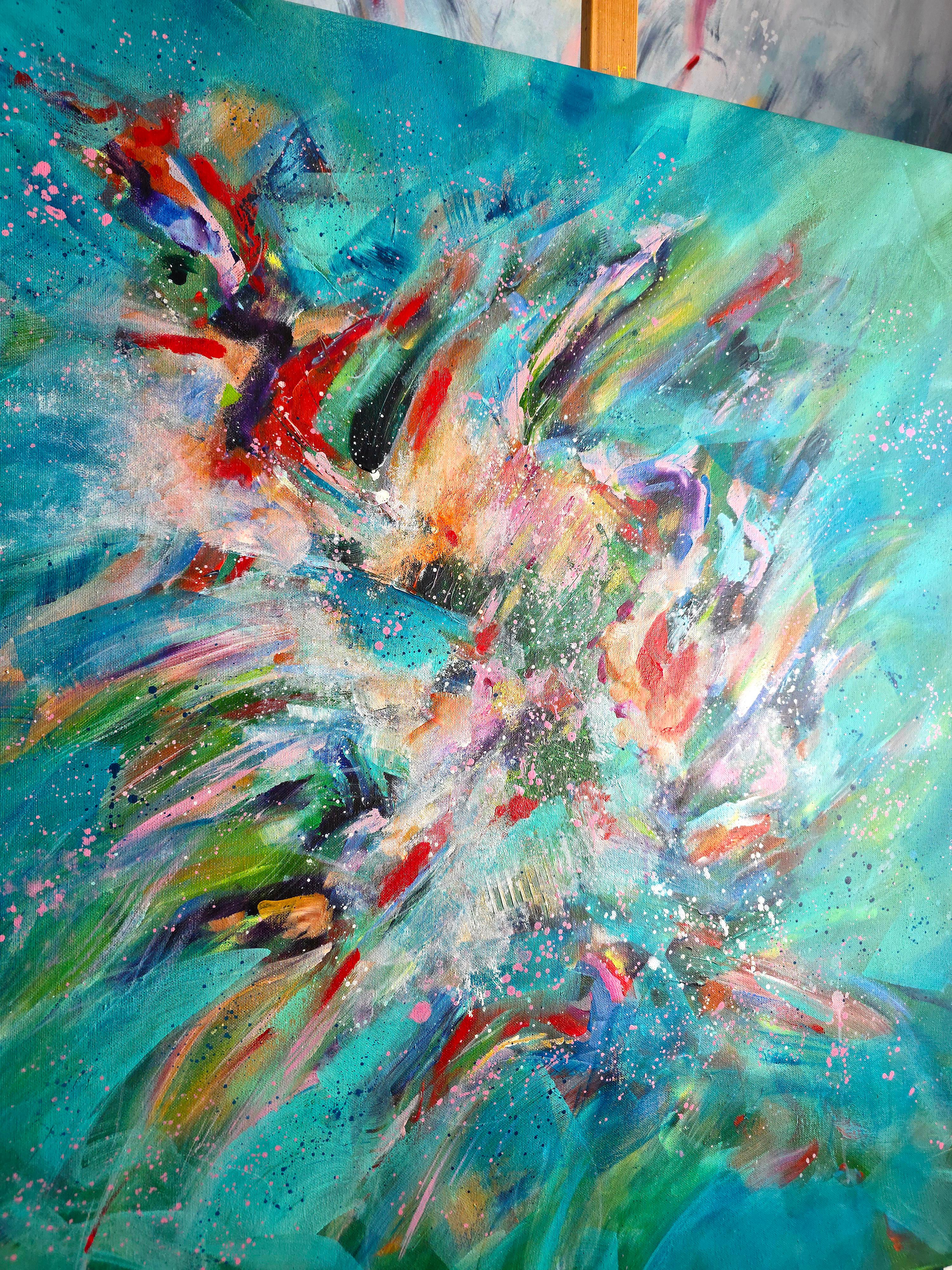 Blühend. Moderne bunte abstrakte Malerei 100x100 cm – Painting von Anna Selina