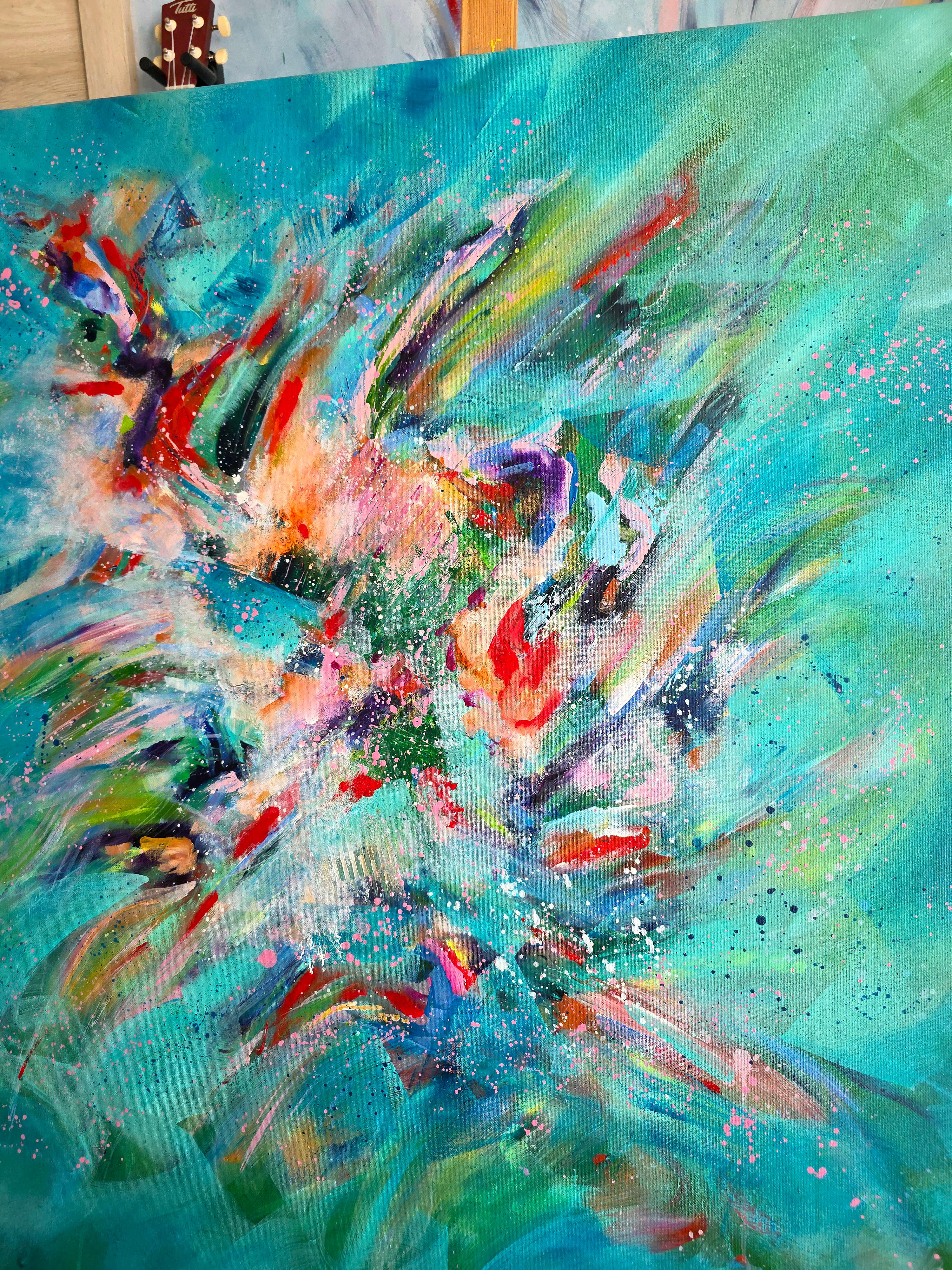 Blühend. Moderne bunte abstrakte Malerei 100x100 cm (Abstrakt), Painting, von Anna Selina