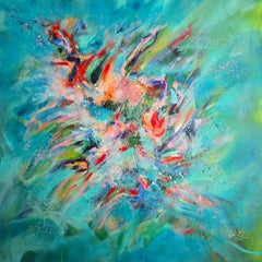 Blühend. Moderne bunte abstrakte Malerei 100x100 cm