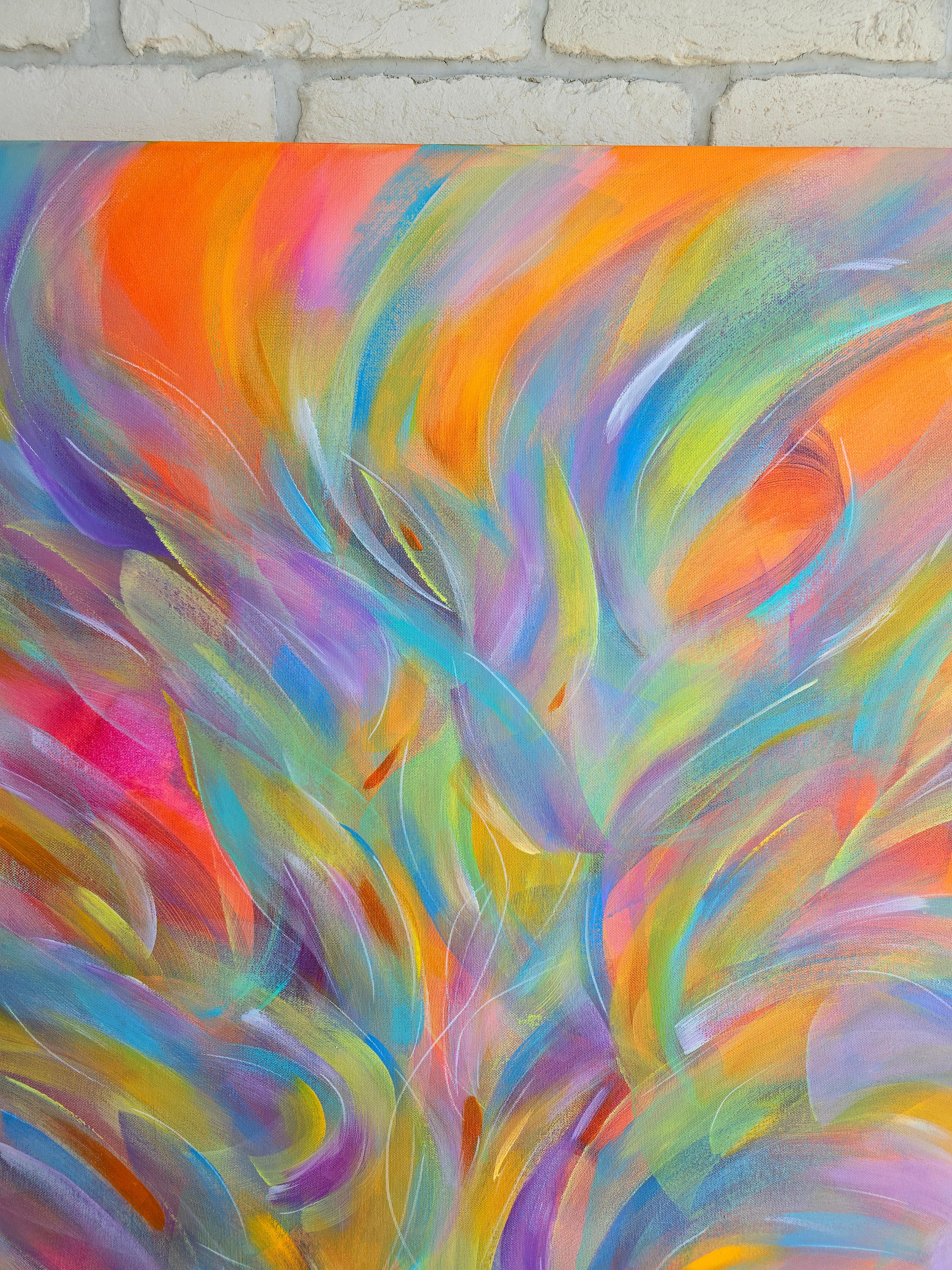 Fröhlicher Karneval. Moderne bunte abstrakte Malerei 100x100 cm – Painting von Anna Selina