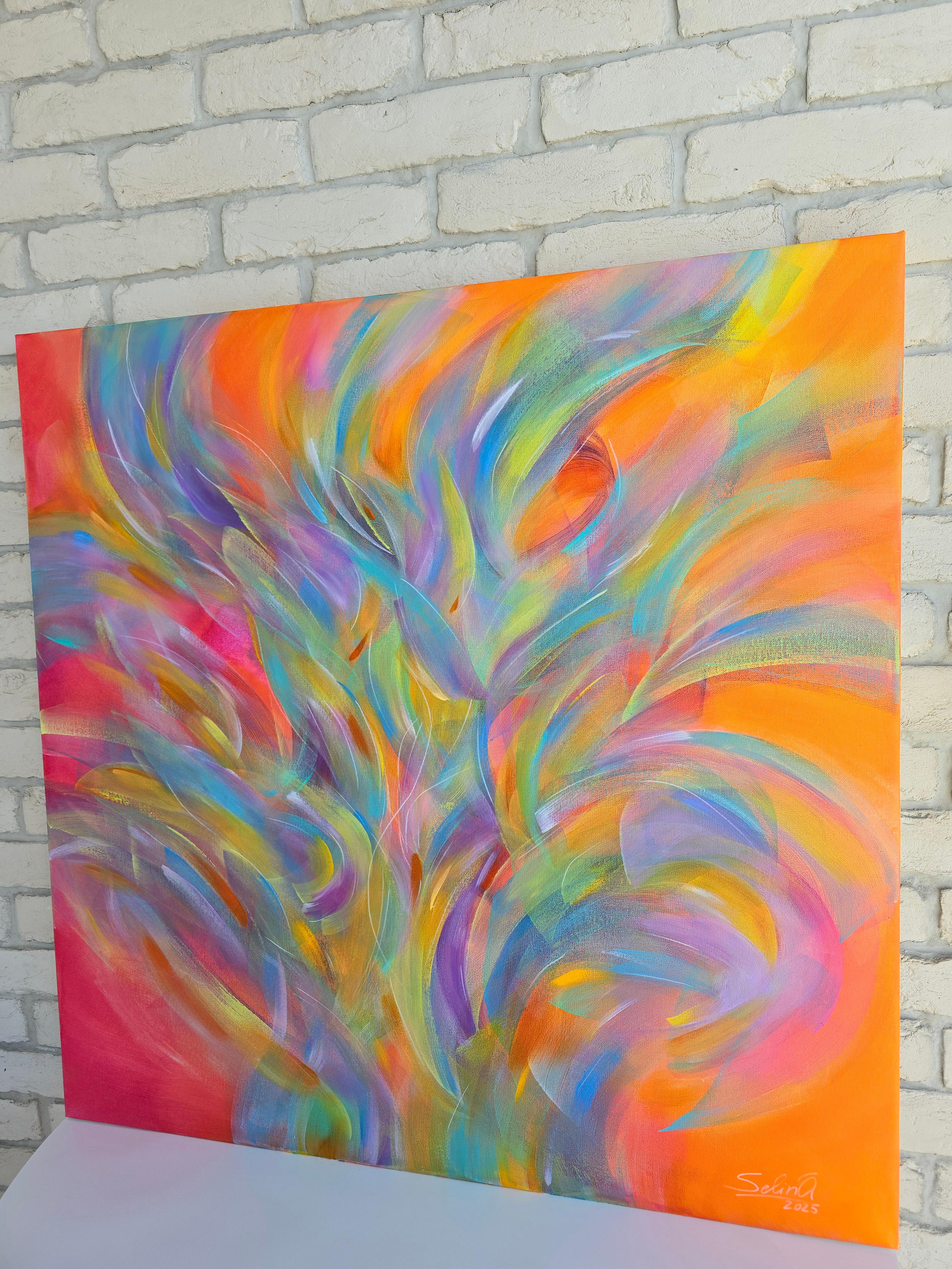 Fröhlicher Karneval. Moderne bunte abstrakte Malerei 100x100 cm (Abstrakt), Painting, von Anna Selina