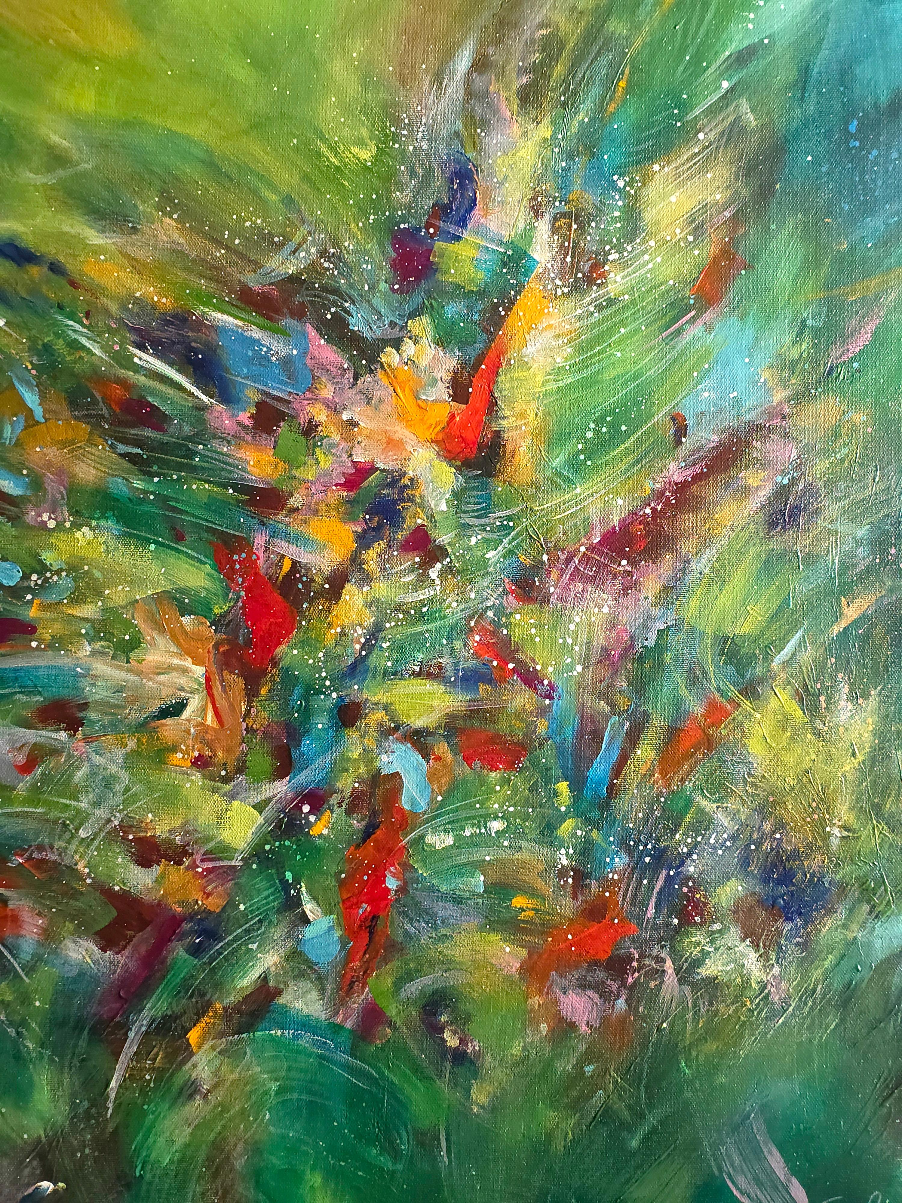 Helle Stimmung. Moderne bunte abstrakte Malerei 100x100 cm – Painting von Anna Selina