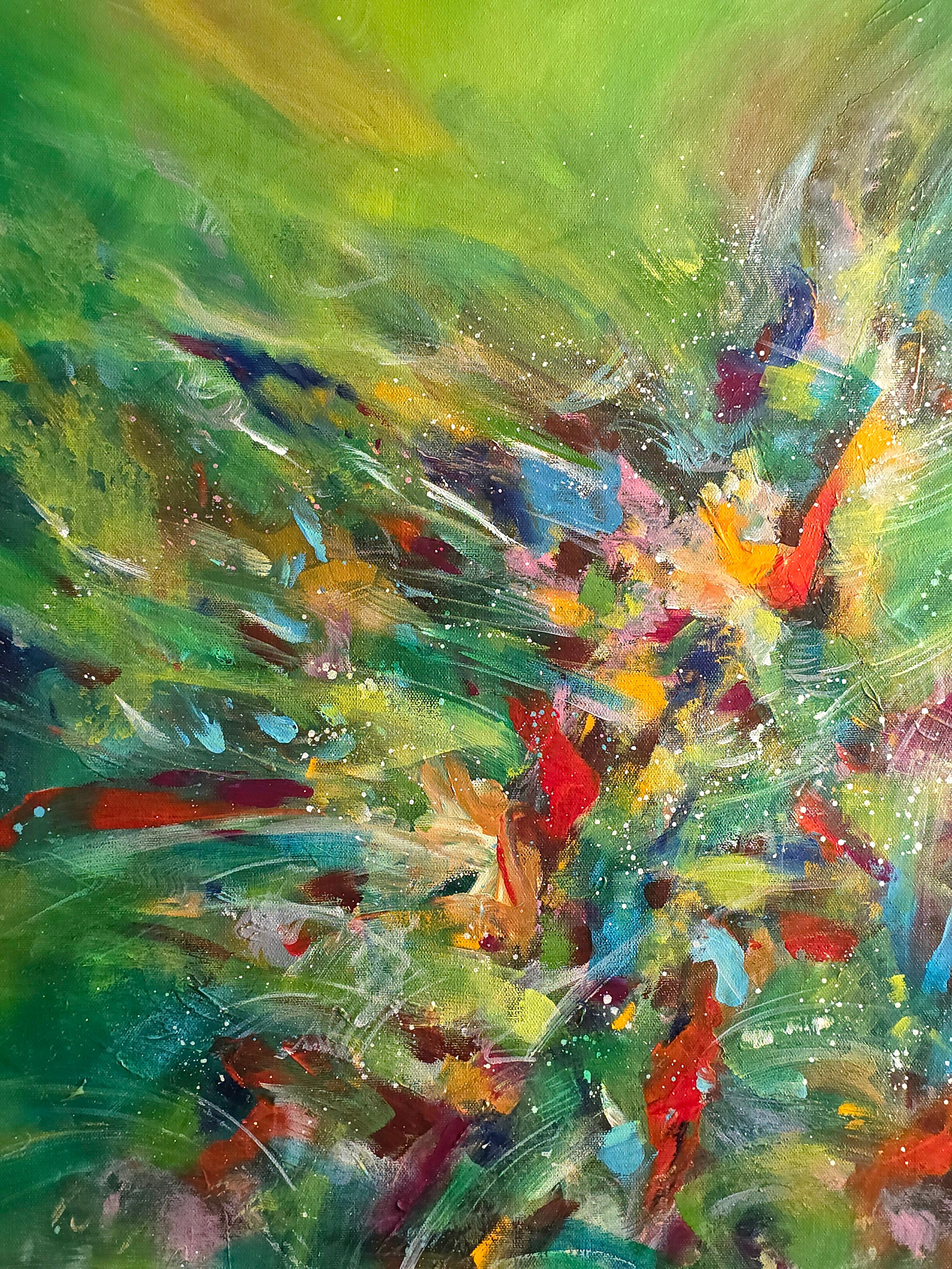 Helle Stimmung. Moderne bunte abstrakte Malerei 100x100 cm (Abstrakt), Painting, von Anna Selina