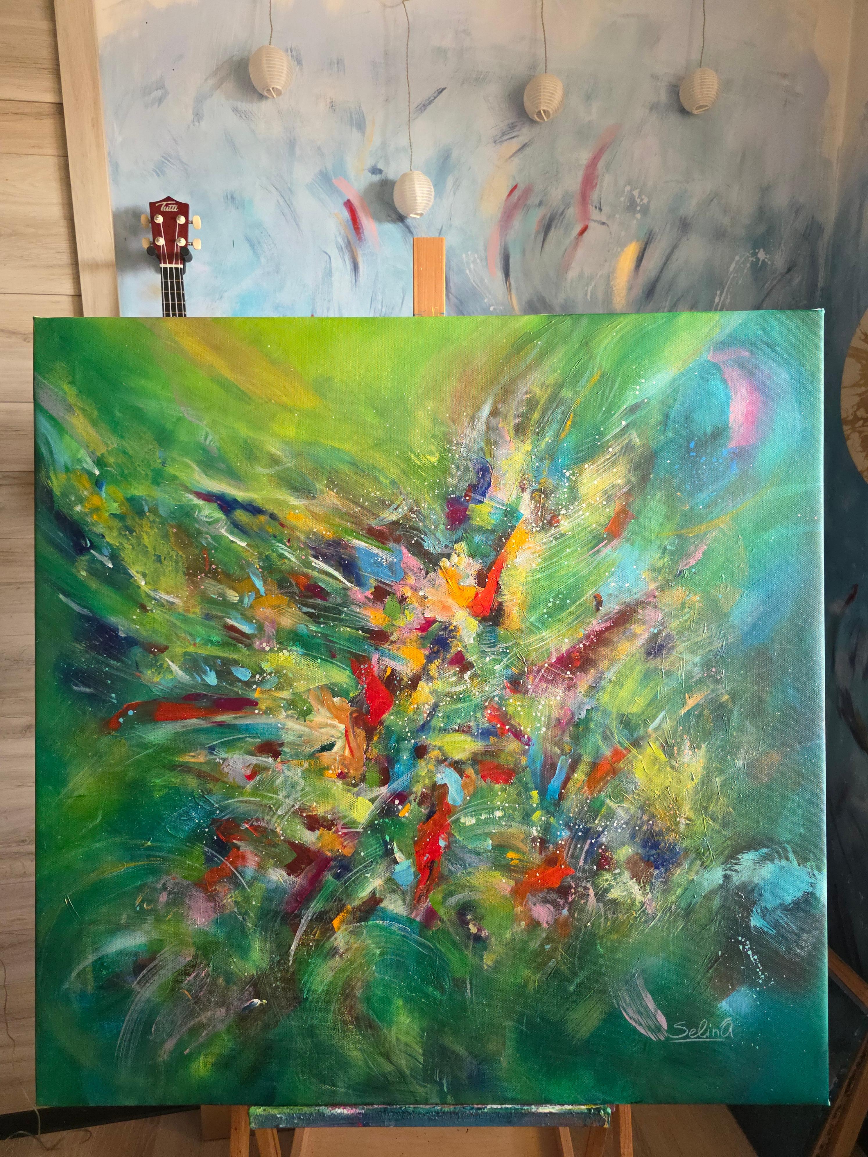 Helle Stimmung. Moderne bunte abstrakte Malerei 100x100 cm im Angebot 2