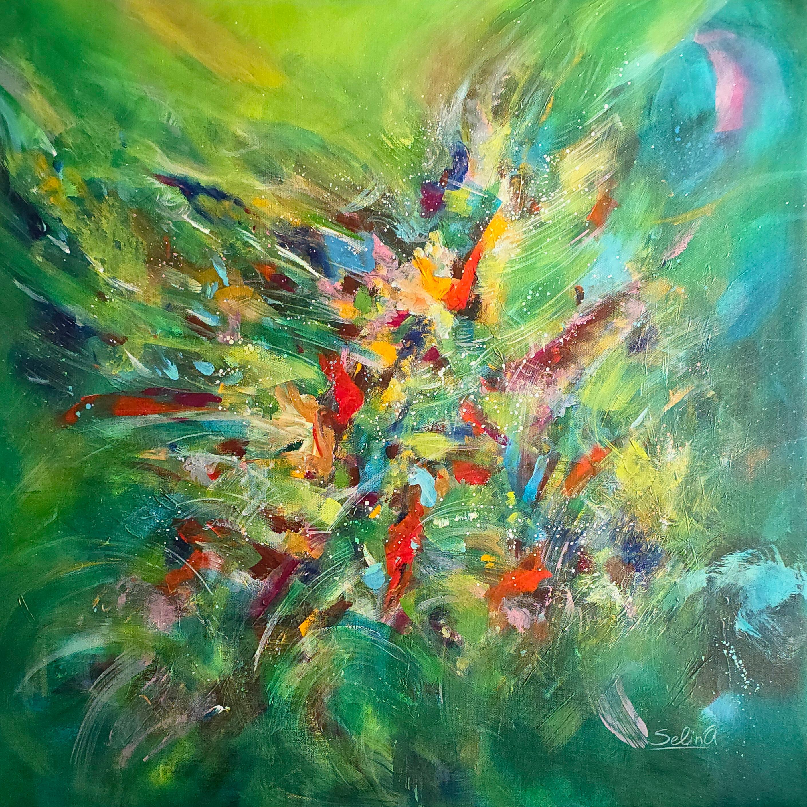 Helle Stimmung. Moderne bunte abstrakte Malerei 100x100 cm