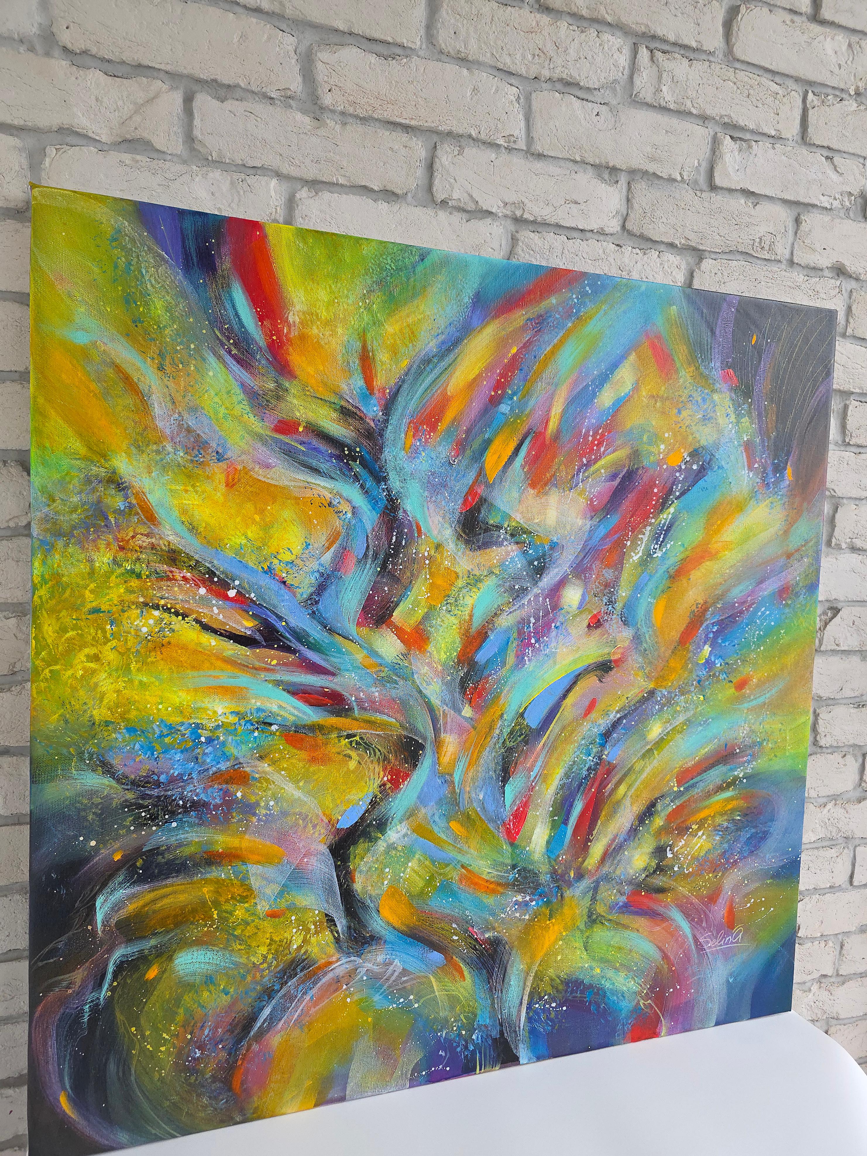 Bright way. Modern colorful abstract painting 100x100 cm - Painting by Anna Selina