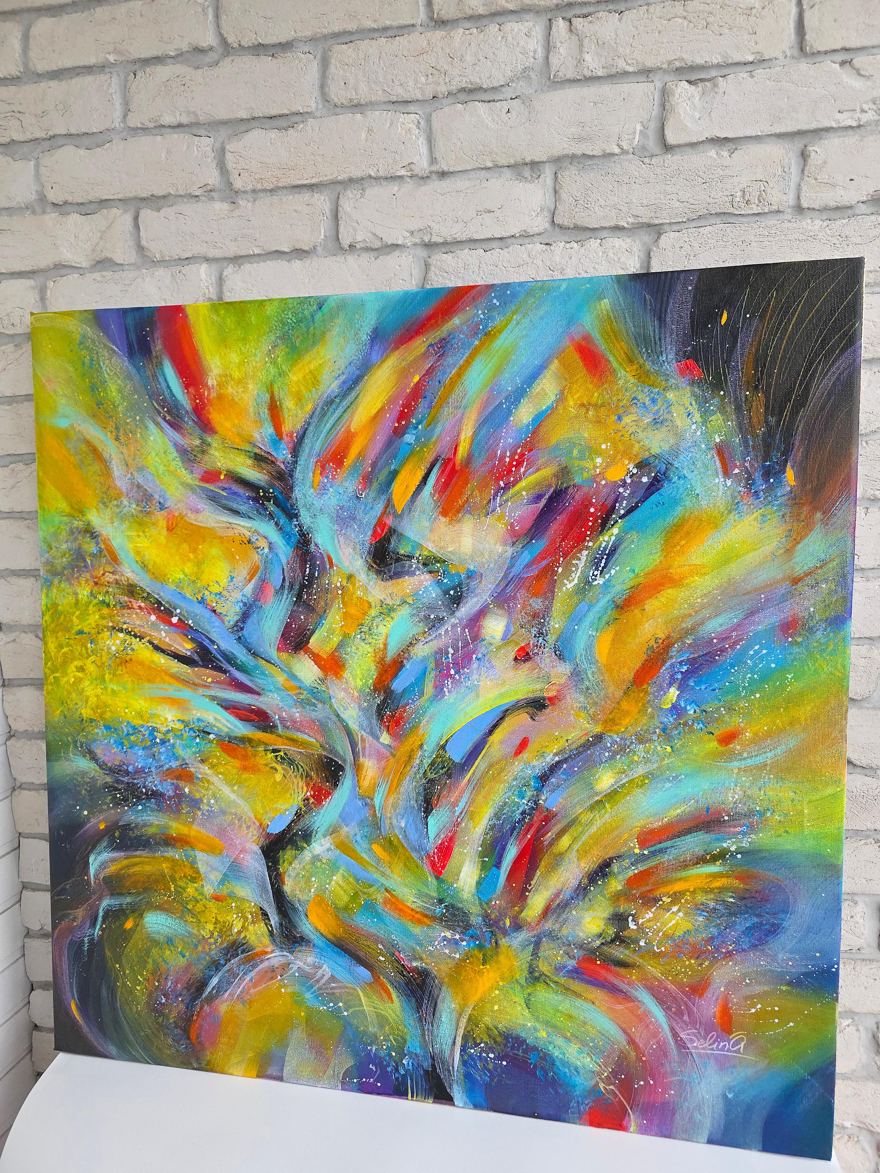 Bright way. Modern colorful abstract painting 100x100 cm - Abstract Painting by Anna Selina