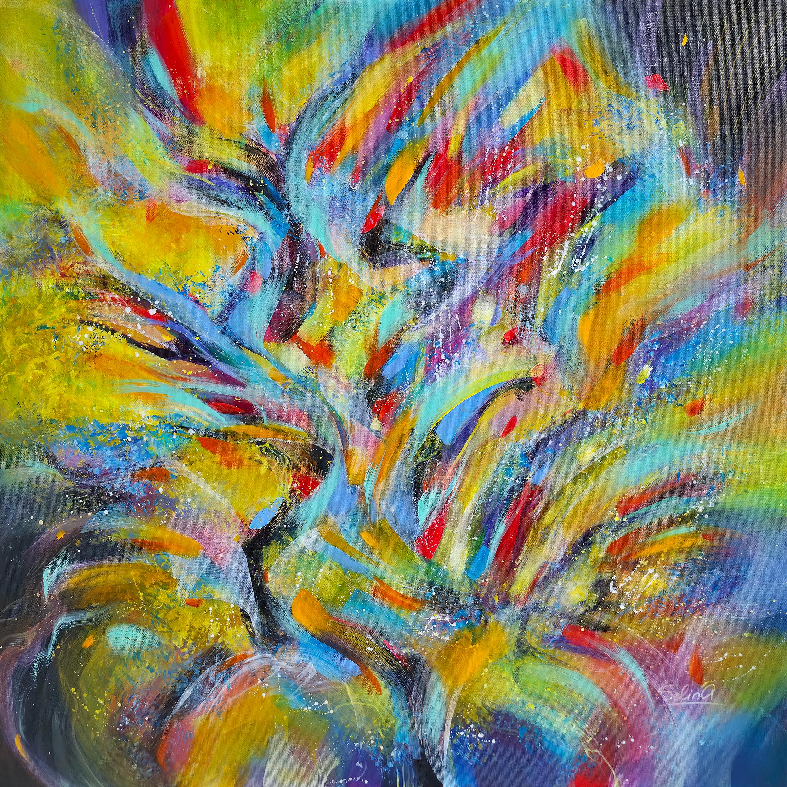 Bright way. Modern colorful abstract painting 100x100 cm