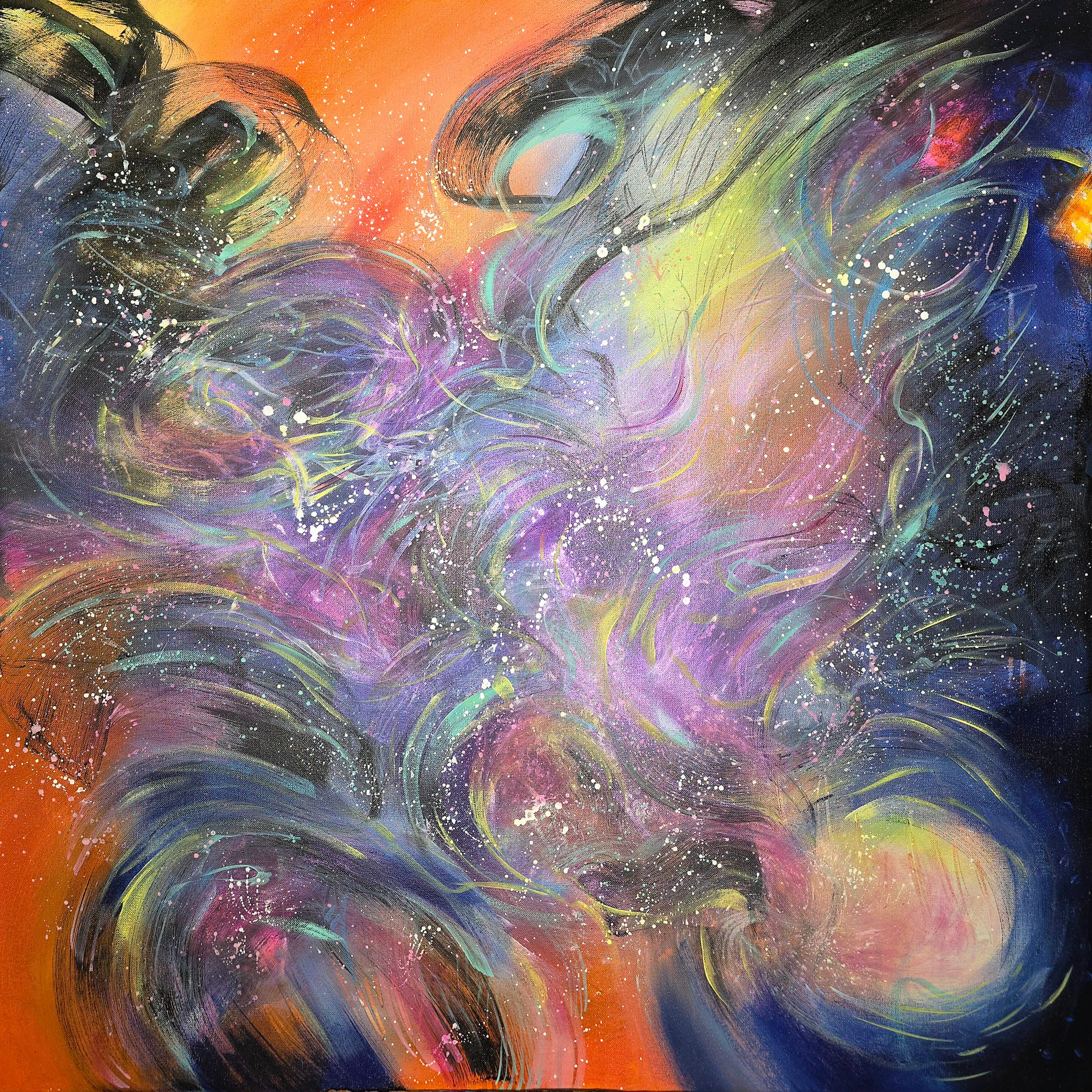 Cosmic space. Modern colorful abstract painting 100x100 cm - Painting by Anna Selina