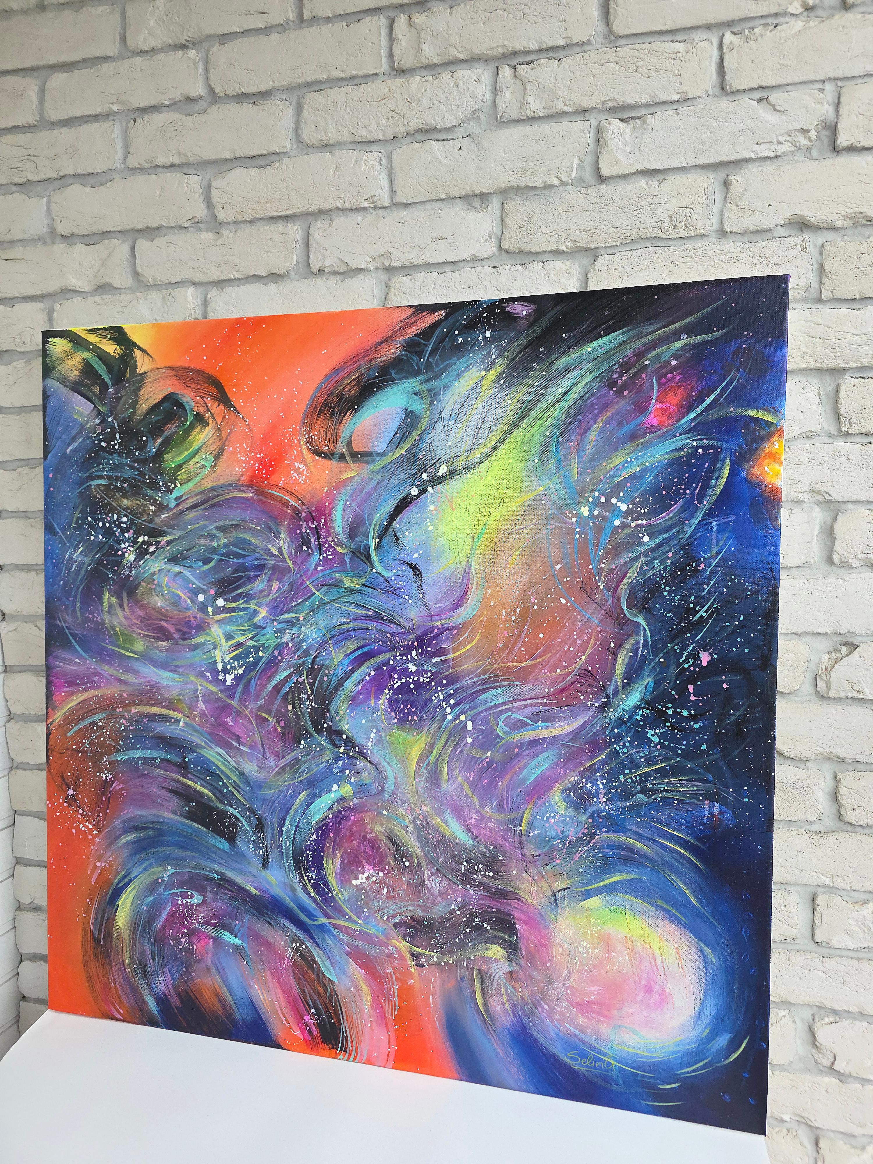 Cosmic space. Modern colorful abstract painting 100x100 cm - Abstract Painting by Anna Selina