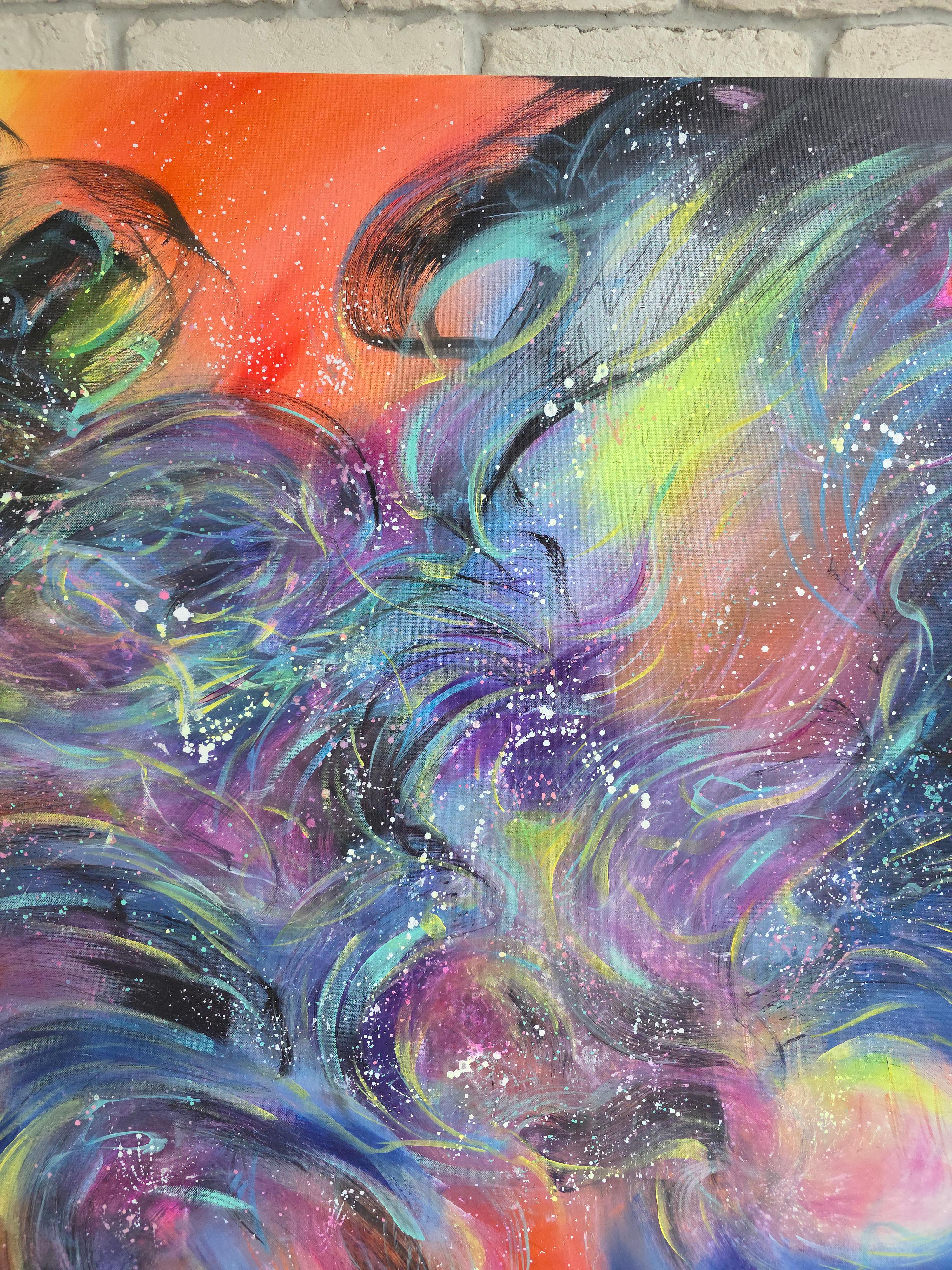 Cosmic space. Modern colorful abstract painting 100x100 cm - Gray Abstract Painting by Anna Selina