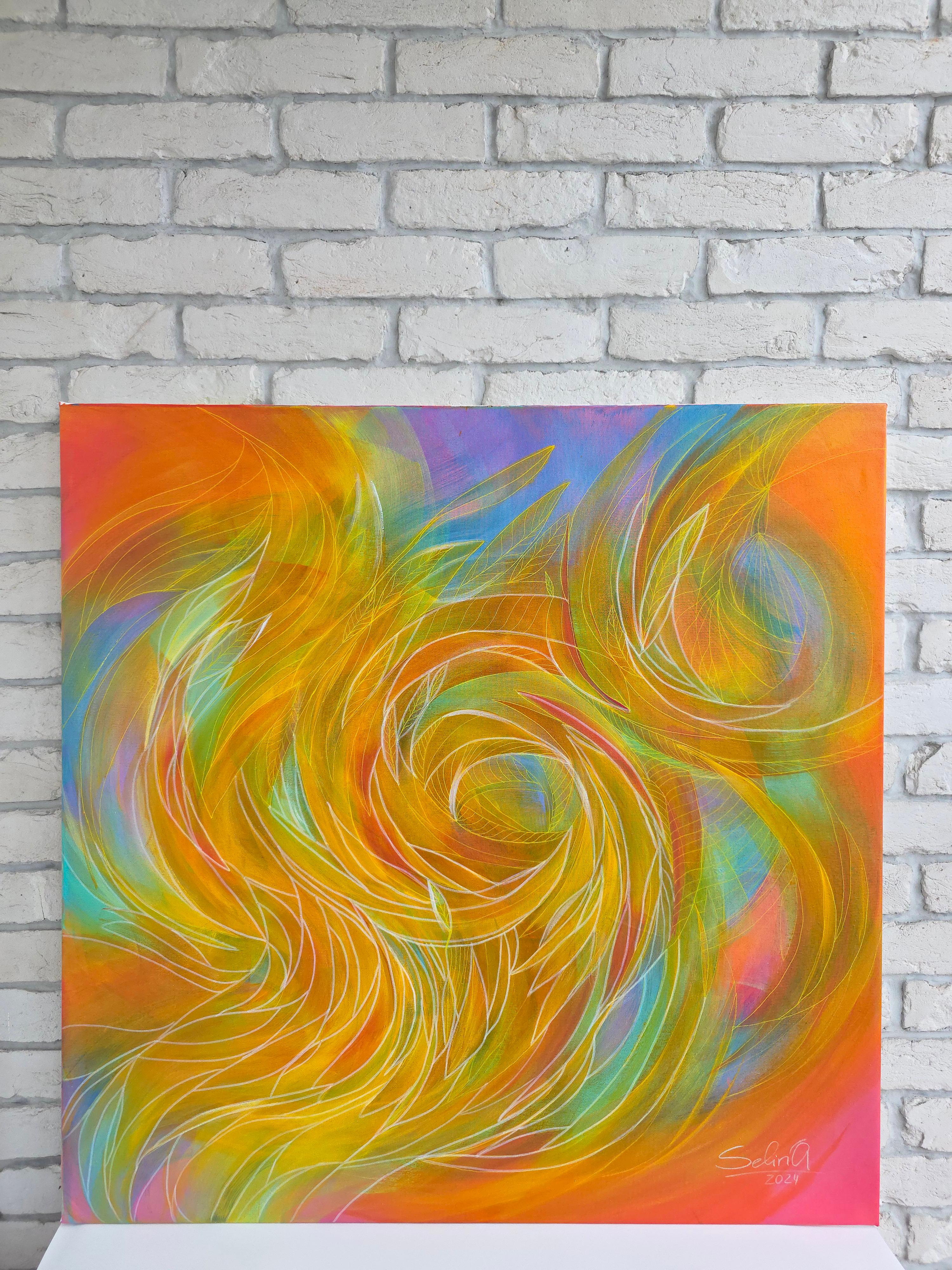 Tanzen Sie mit mir. Moderne bunte abstrakte Malerei 100x100 cm – Painting von Anna Selina