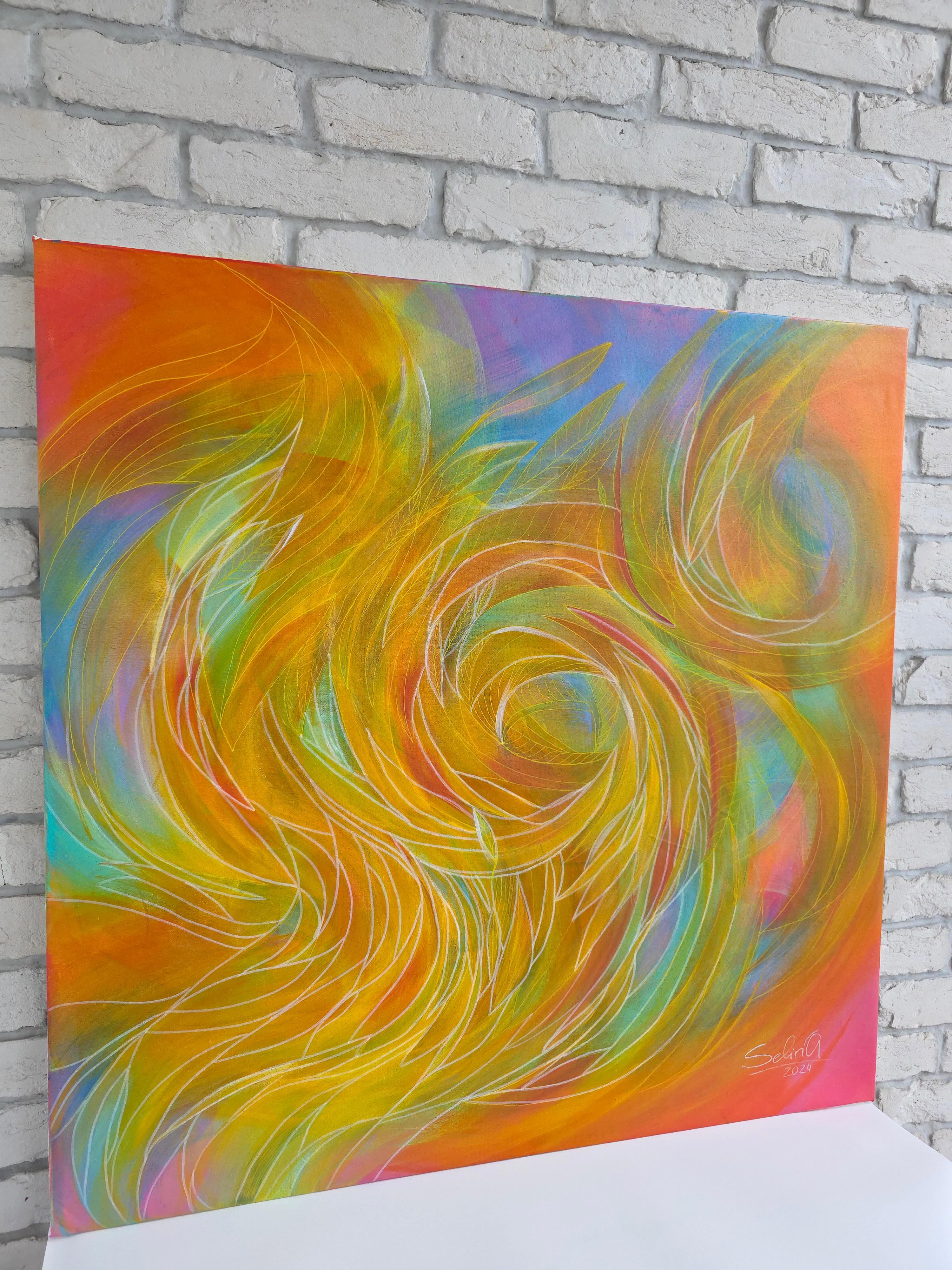 Tanzen Sie mit mir. Moderne bunte abstrakte Malerei 100x100 cm (Abstrakt), Painting, von Anna Selina