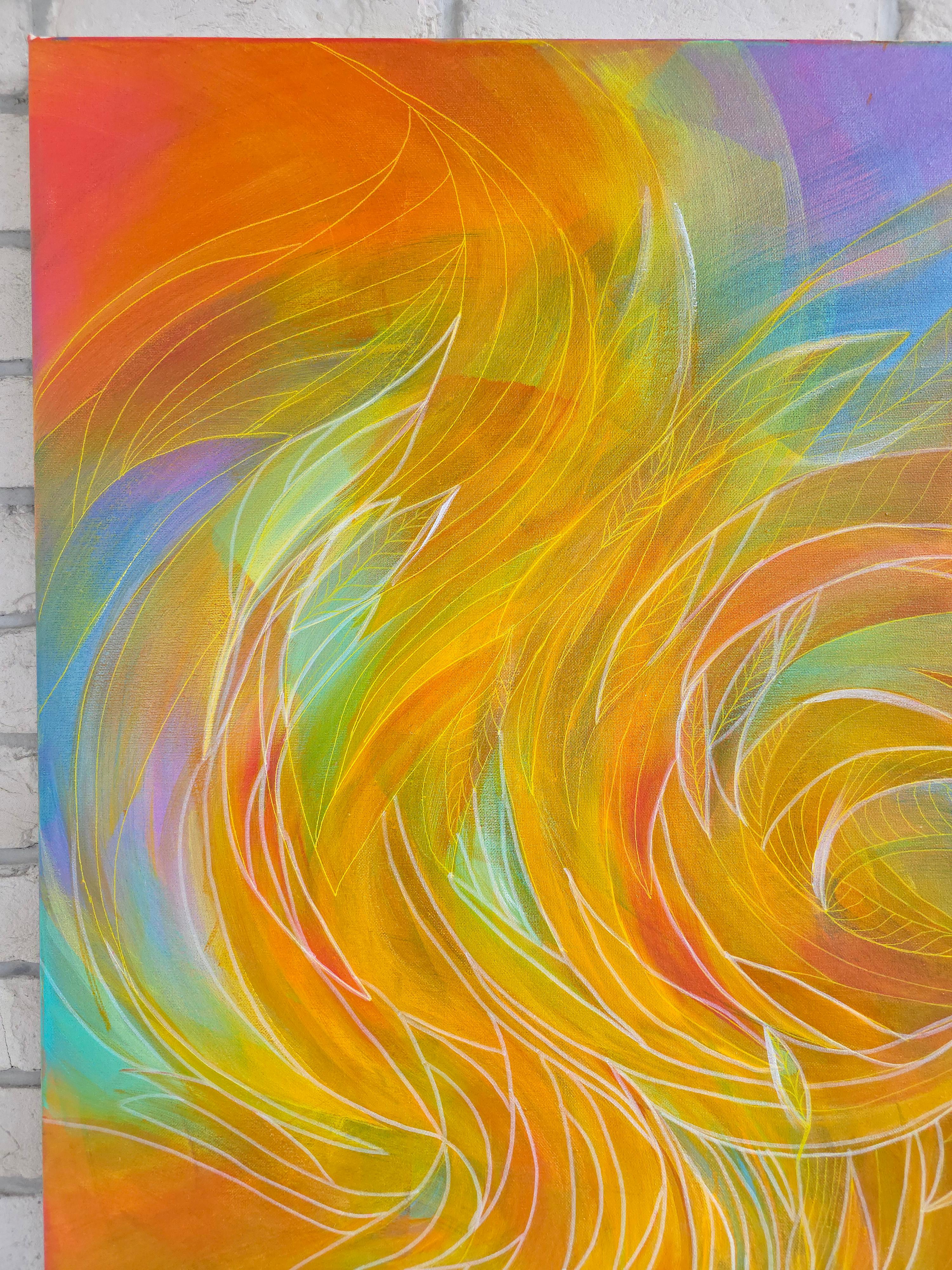 Tanzen Sie mit mir. Moderne bunte abstrakte Malerei 100x100 cm (Braun), Abstract Painting, von Anna Selina