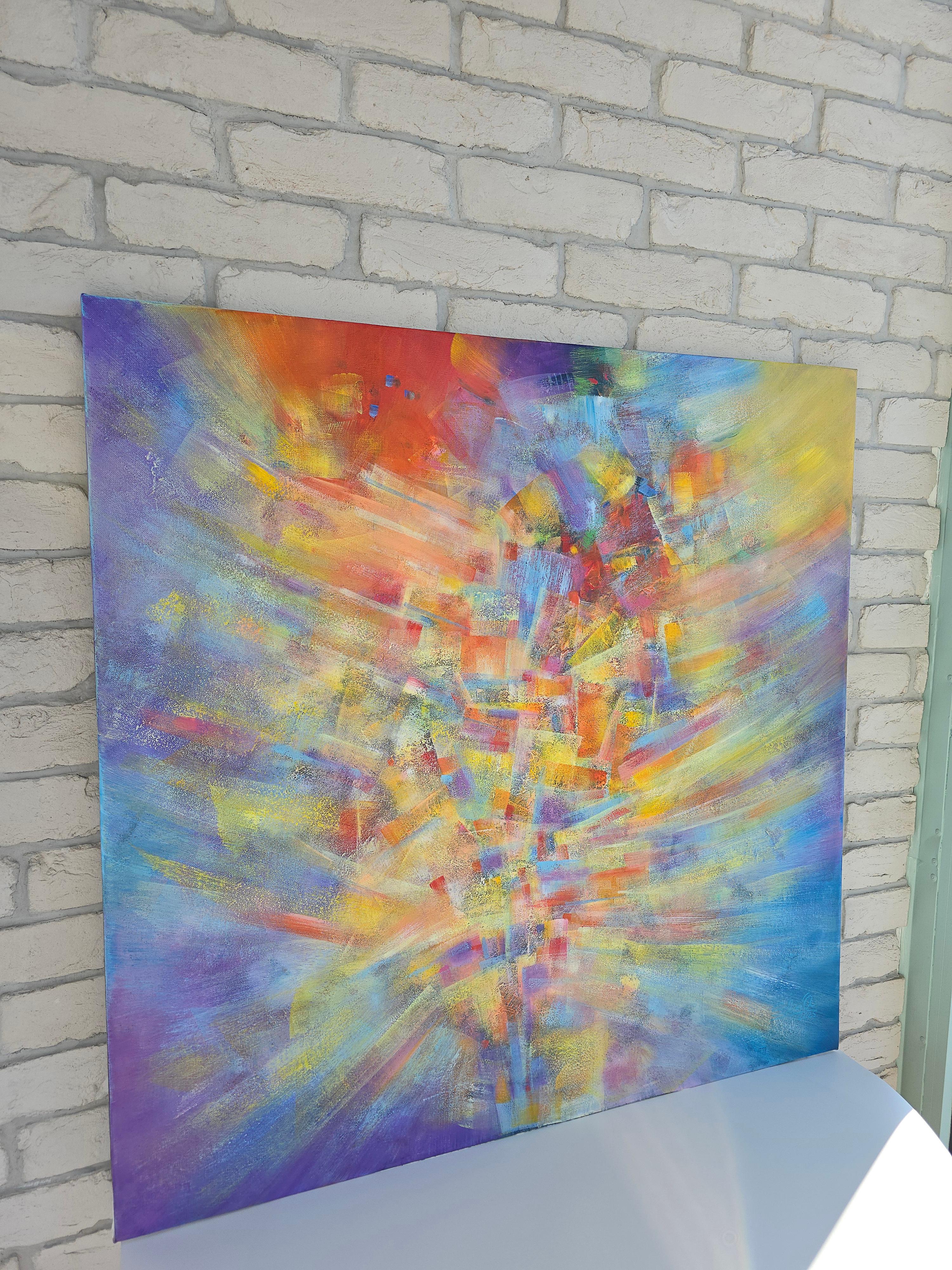 Effulgence. Modern colorful abstract painting 100x100 cm - Abstract Painting by Anna Selina