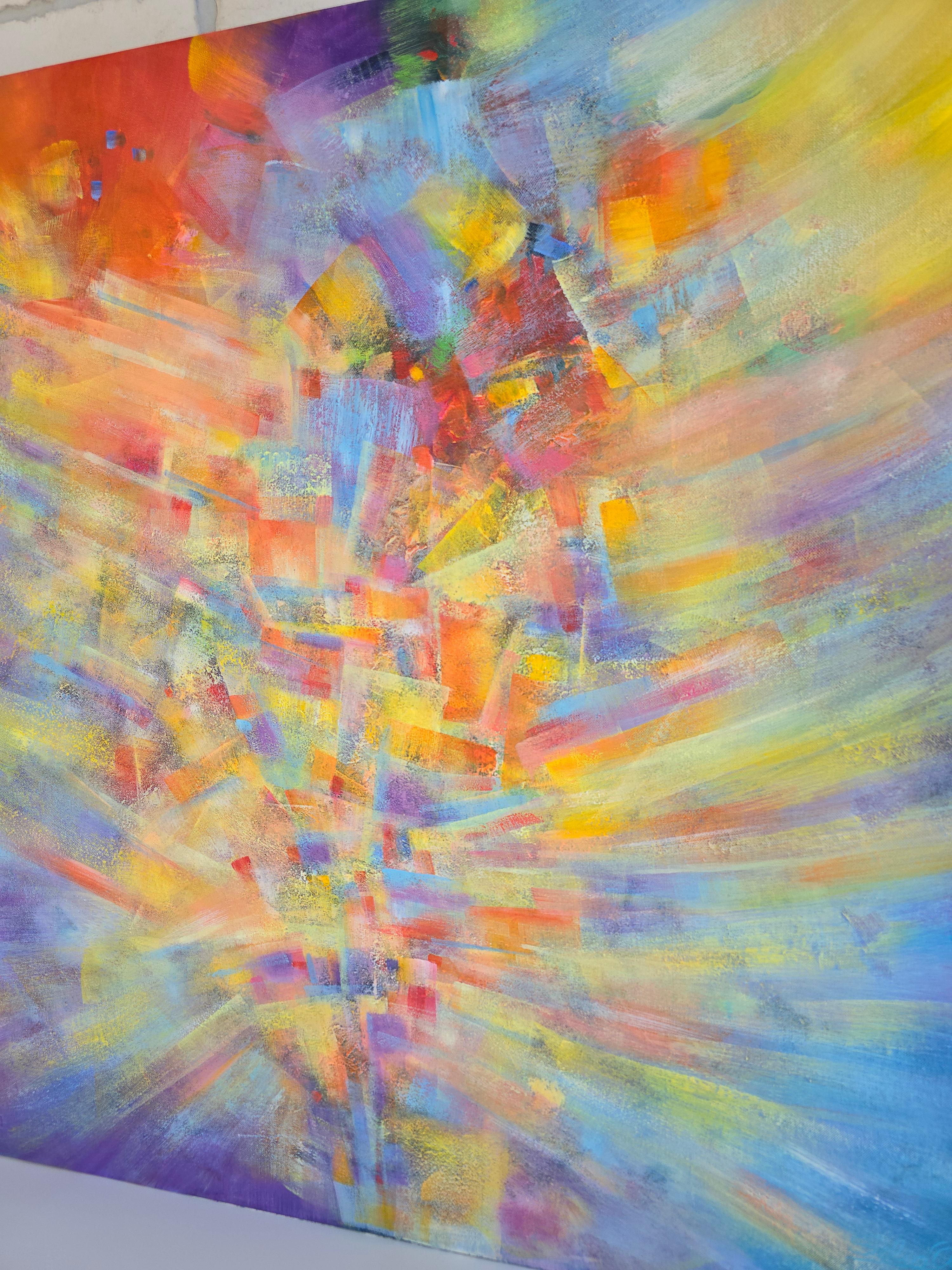 Effulgence. Modern colorful abstract painting 100x100 cm - Gray Abstract Painting by Anna Selina