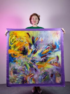 Felicità. Quadro astratto colorato moderno 100x100 cm