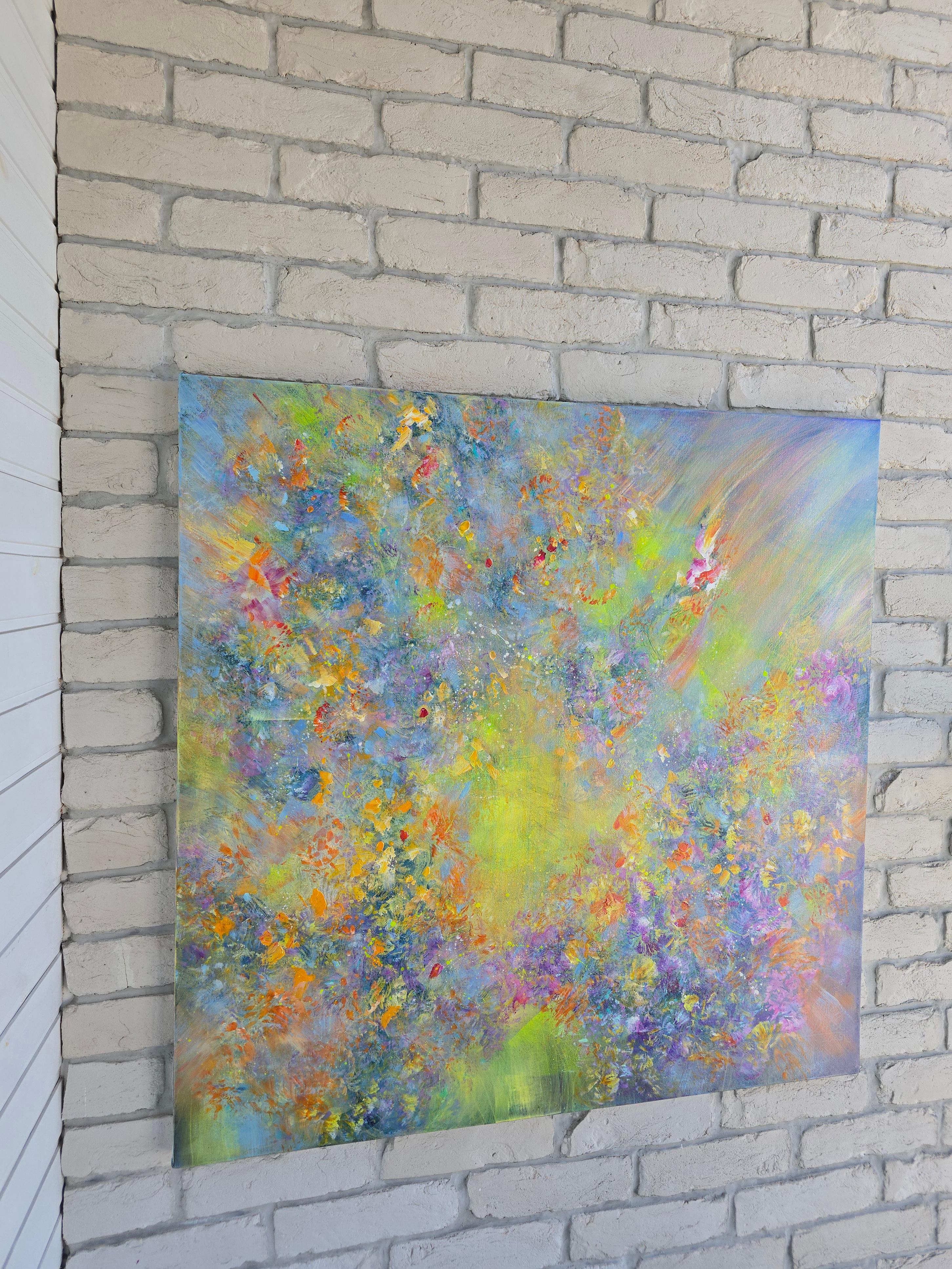 Here and now. Modern colorful abstract painting 100x100 cm - Painting by Anna Selina