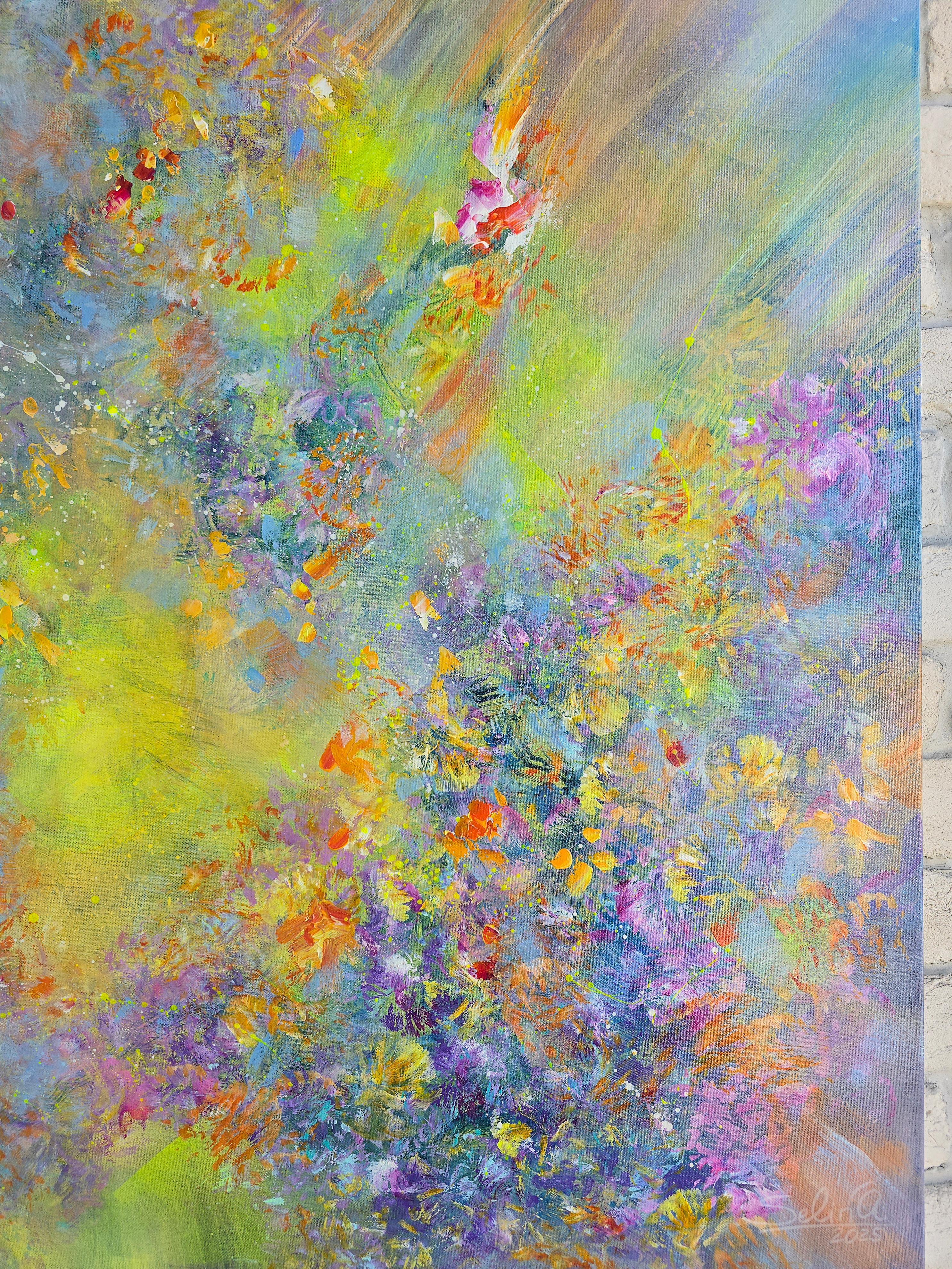 Here and now. Modern colorful abstract painting 100x100 cm - Abstract Painting by Anna Selina