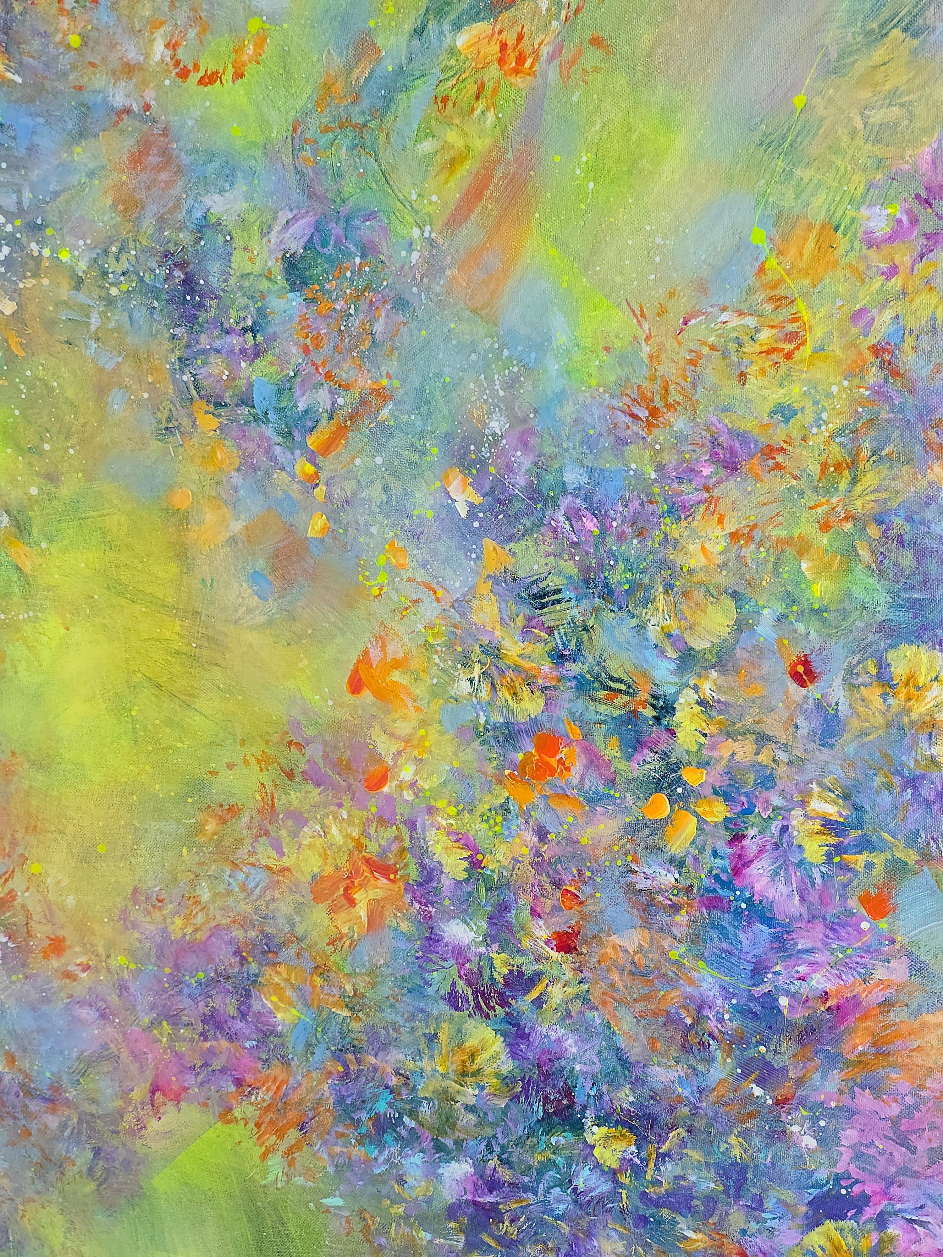 Here and now. Modern colorful abstract painting 100x100 cm - Gray Abstract Painting by Anna Selina