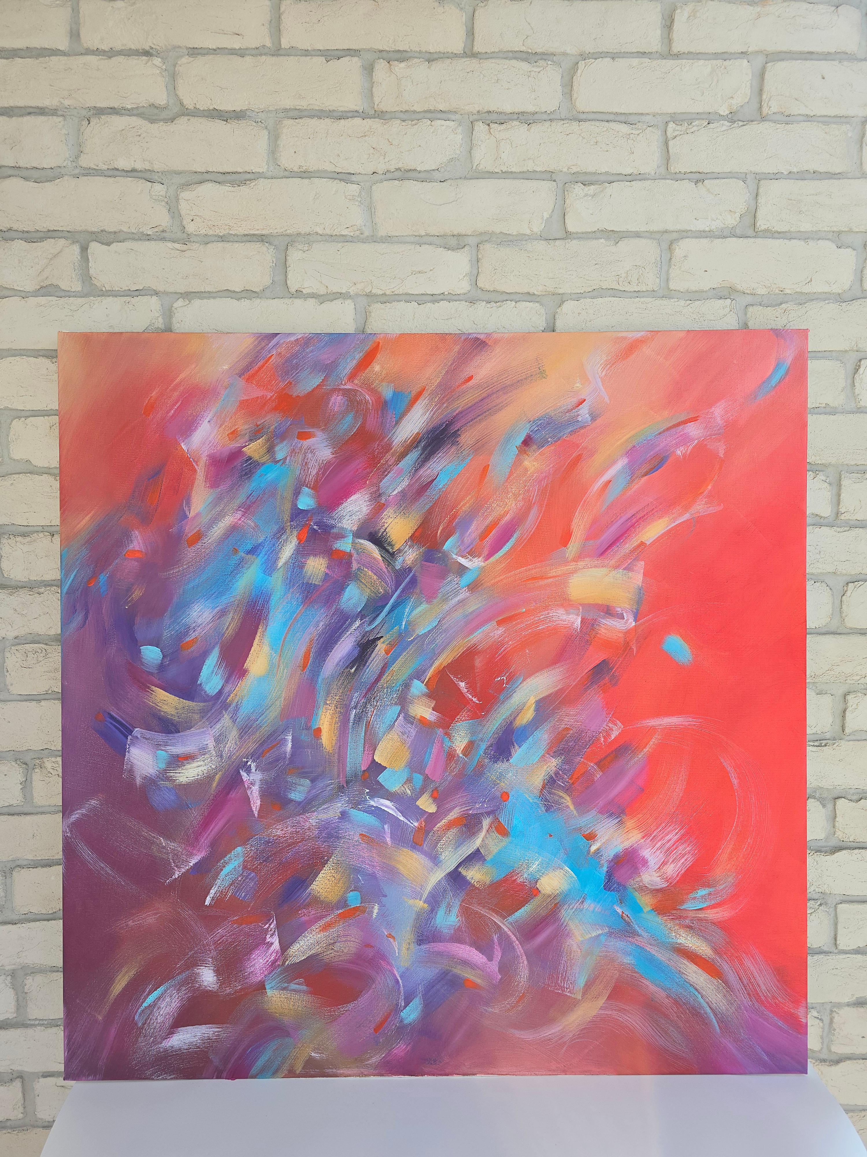 Energie der Liebe. Moderne bunte abstrakte Malerei 100x100 cm – Painting von Anna Selina