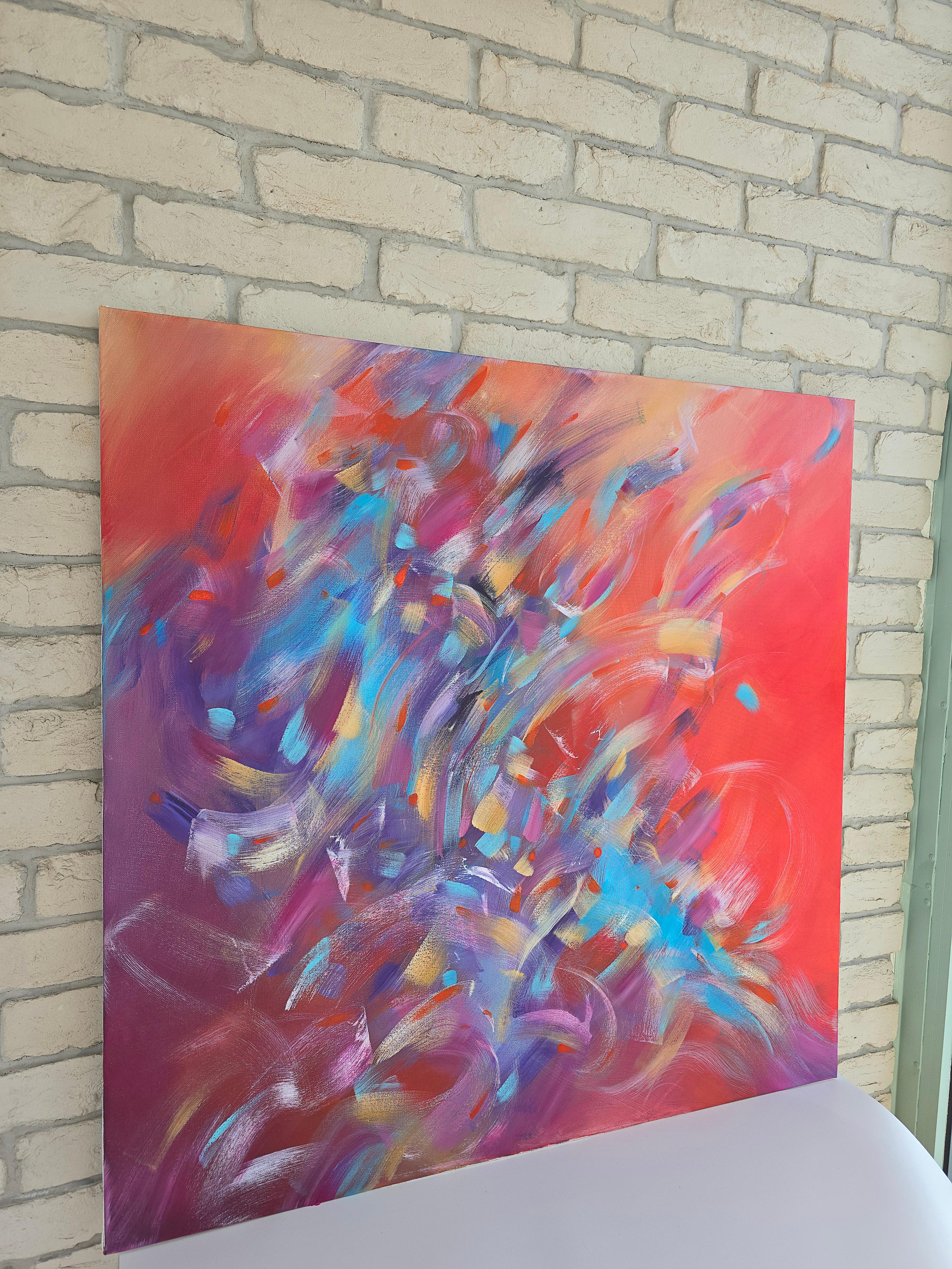 Energie der Liebe. Moderne bunte abstrakte Malerei 100x100 cm (Abstrakt), Painting, von Anna Selina