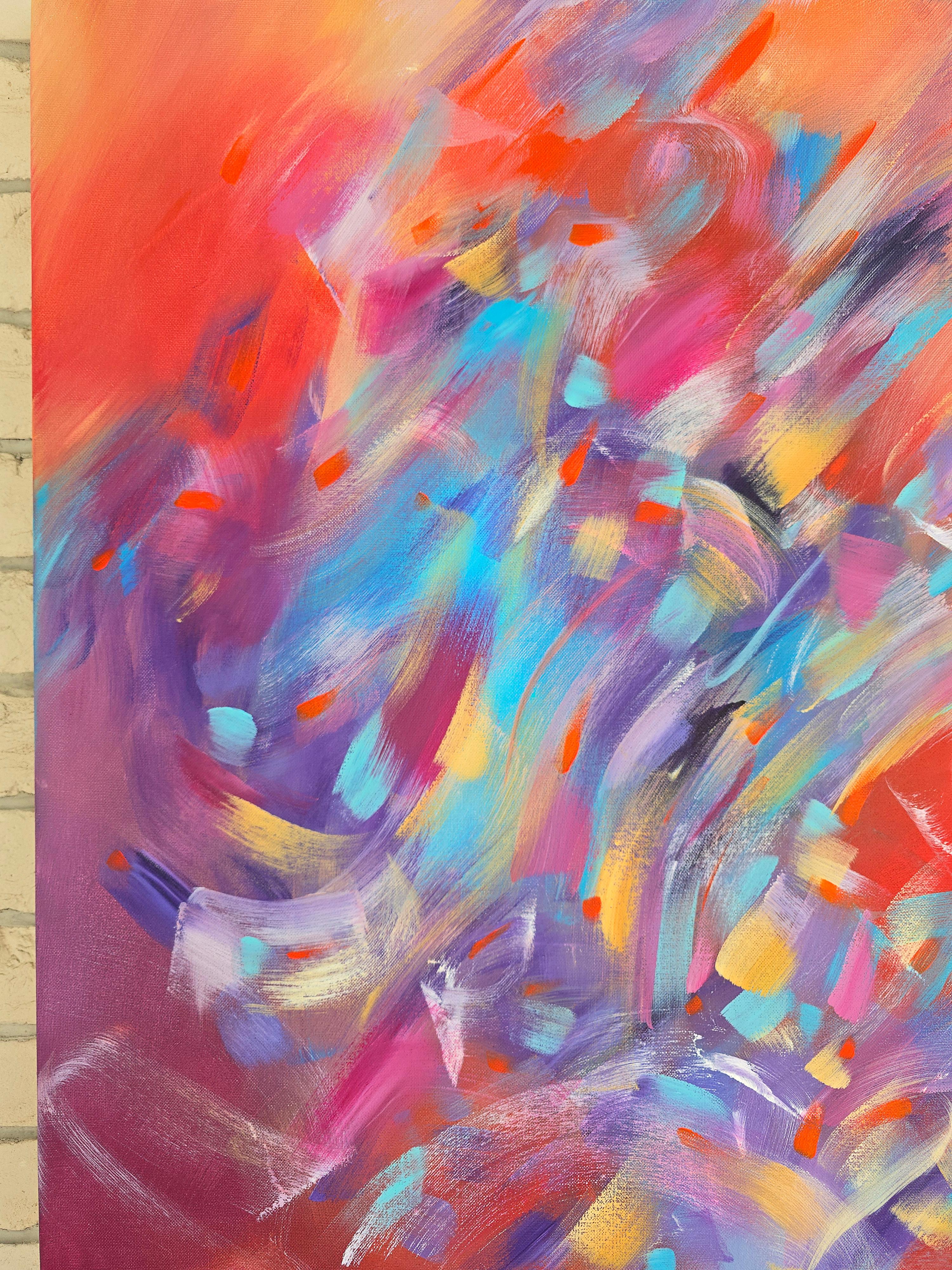 Energie der Liebe. Moderne bunte abstrakte Malerei 100x100 cm (Pink), Abstract Painting, von Anna Selina