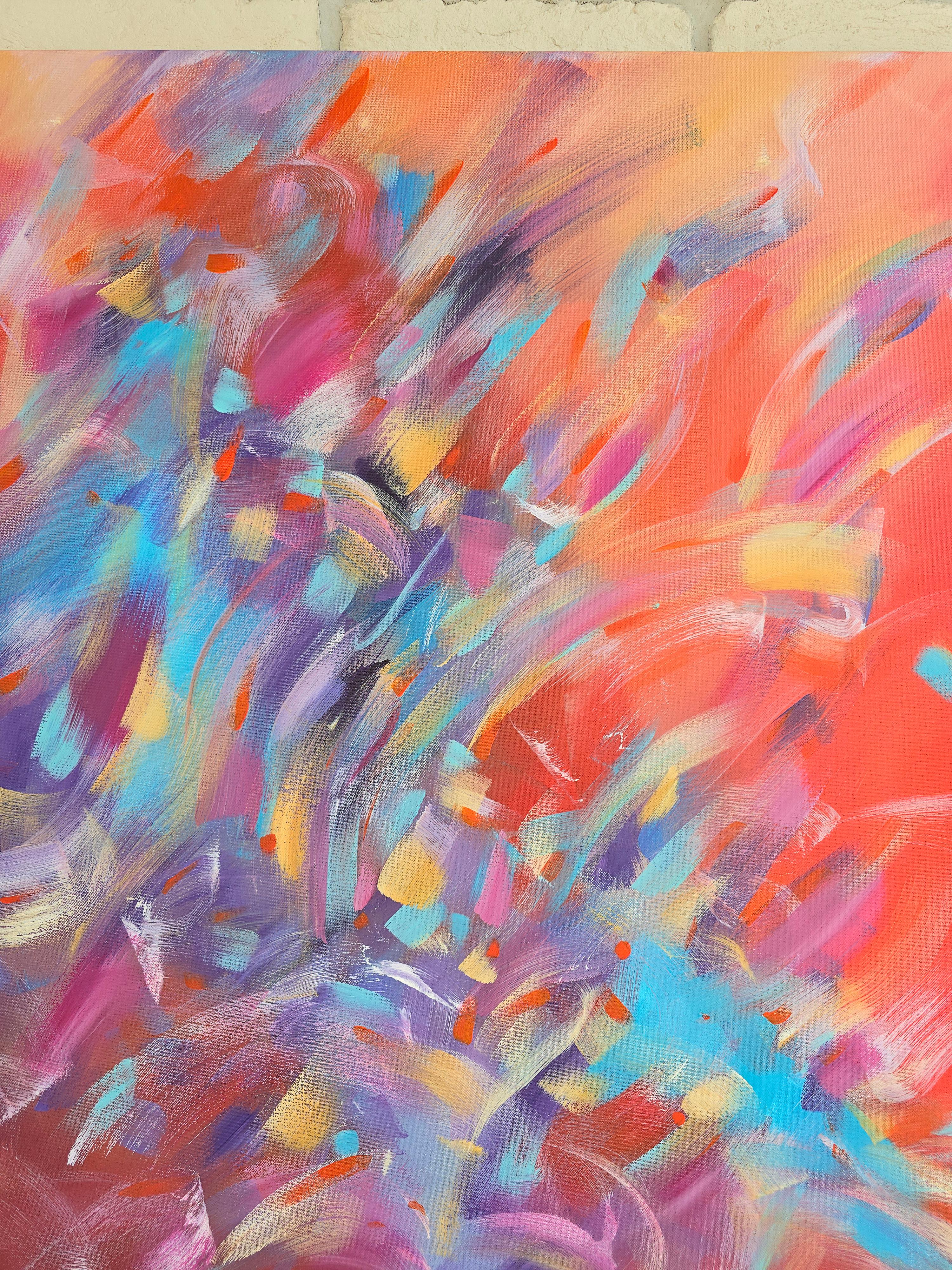 In diesem Kunstwerk geht es um Liebesenergie. Dieses Gemälde ist  voller Wunder, starker positiver Energie, wenn man das Gefühl hat, dass alles möglich ist. Die Hauptfarbe ist hier Rot - die Farbe der Lebensenergie.  
Helle Farben bringen helle