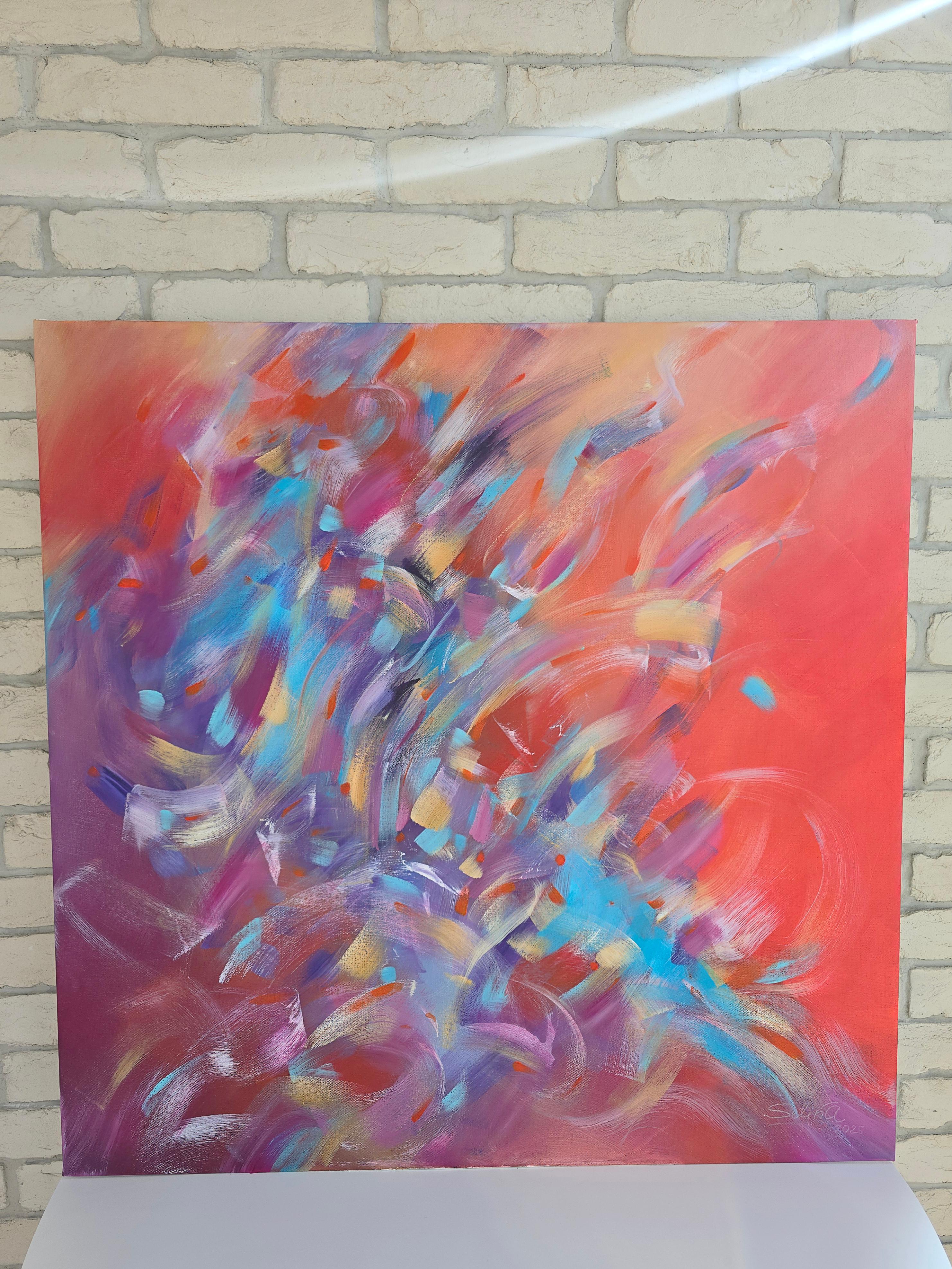 Energie der Liebe. Moderne bunte abstrakte Malerei 100x100 cm im Angebot 1
