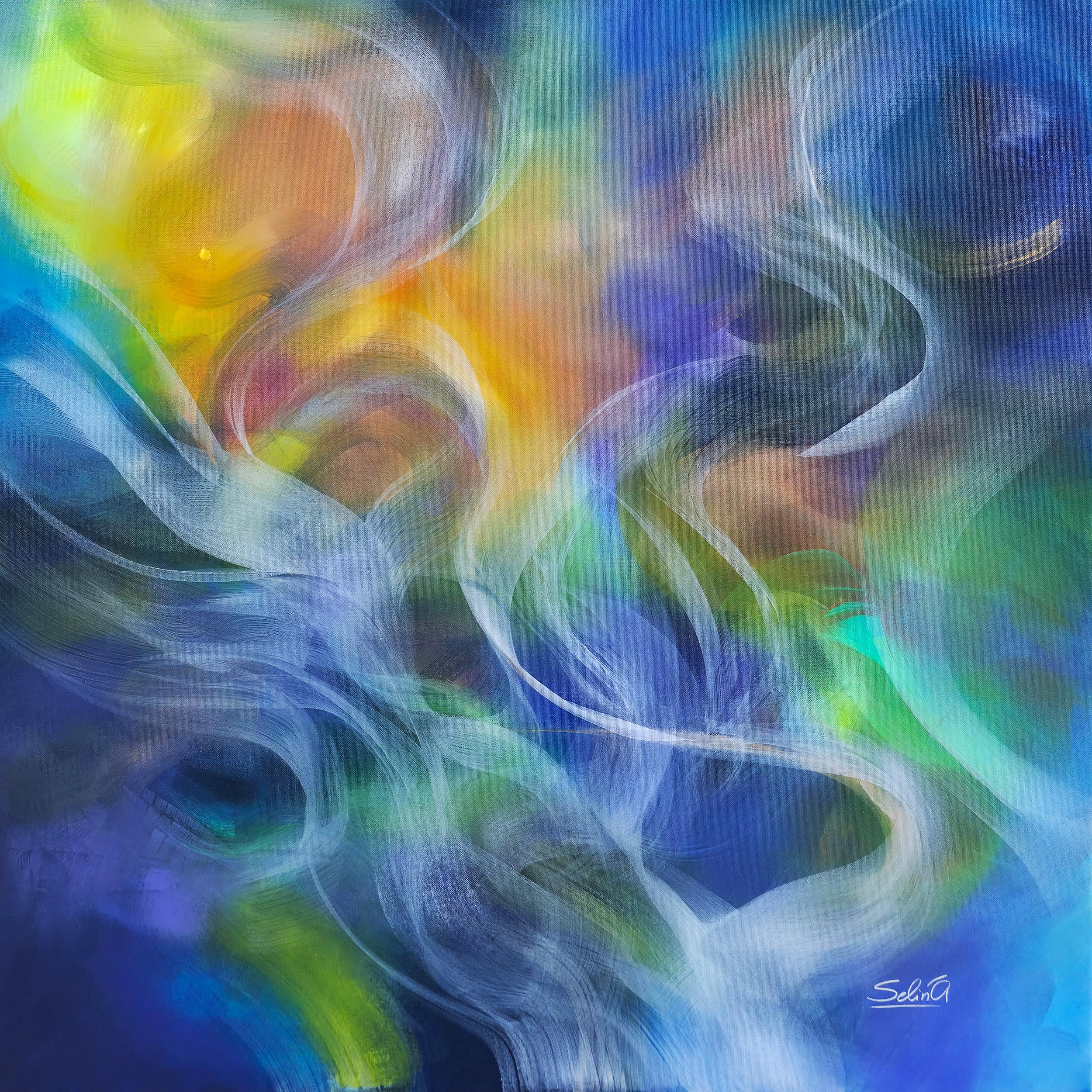 Les courants lumineux. Peinture abstraite moderne colorée 100x100 cm