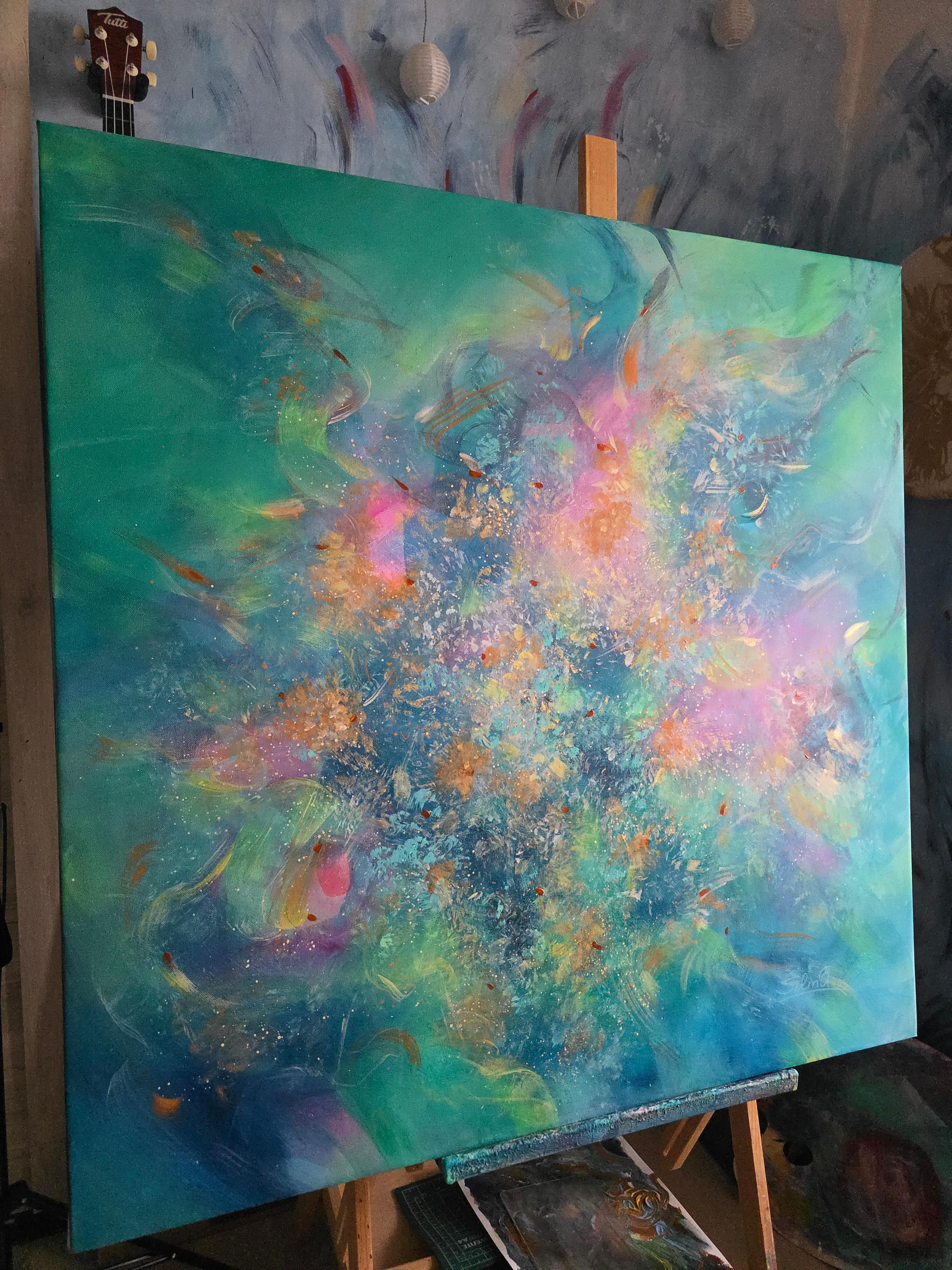 La musique ici et maintenant. Peinture abstraite moderne colorée 100x100 cm - Painting de Anna Selina