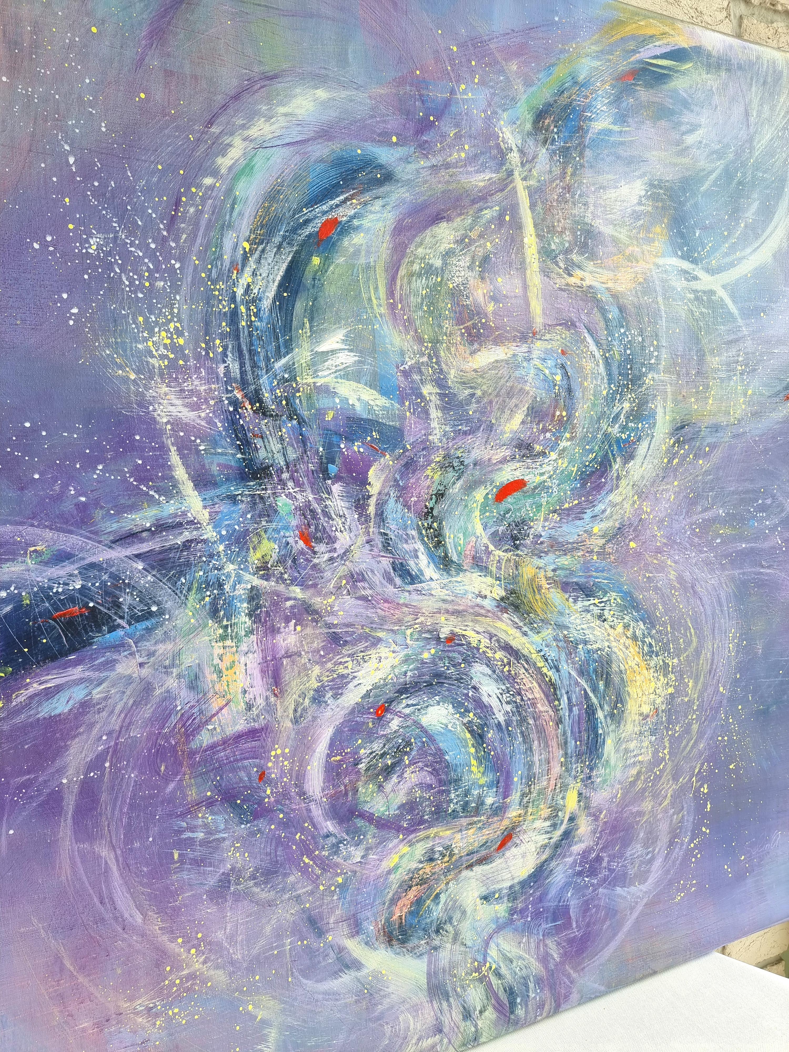 Nebula in Purple. Modern colorful abstract painting 100x100 cm - Painting by Anna Selina